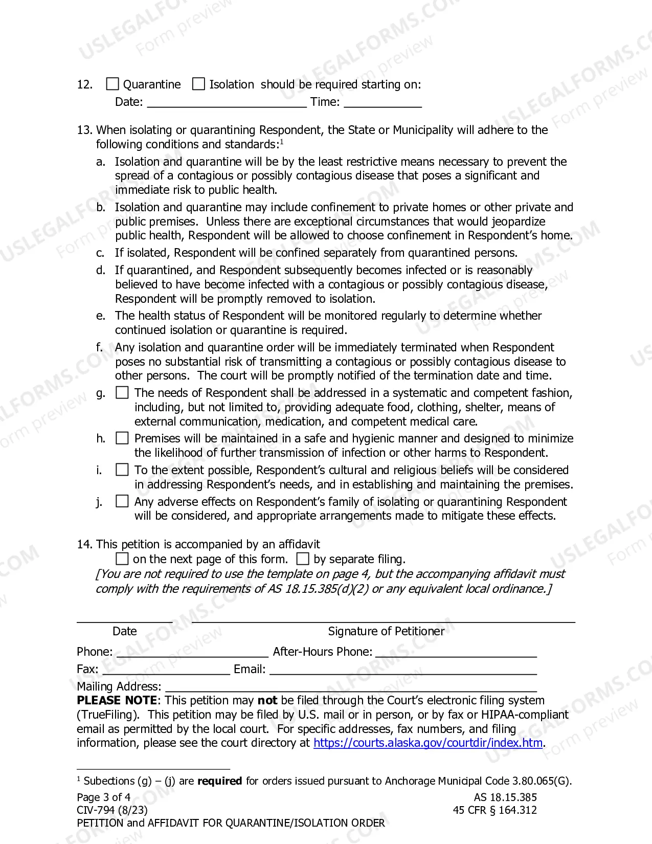 Preview Petition for Quarantine or Isolation