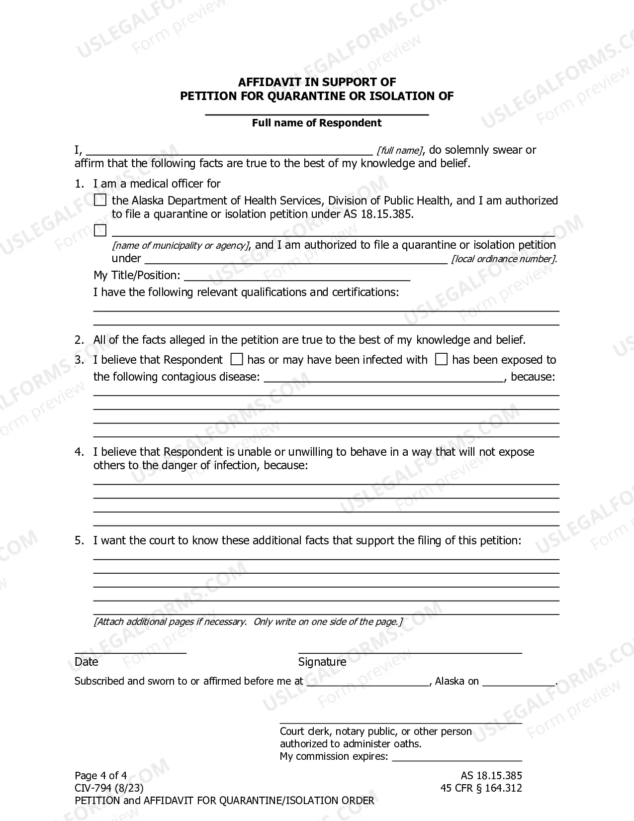 Preview Petition for Quarantine or Isolation