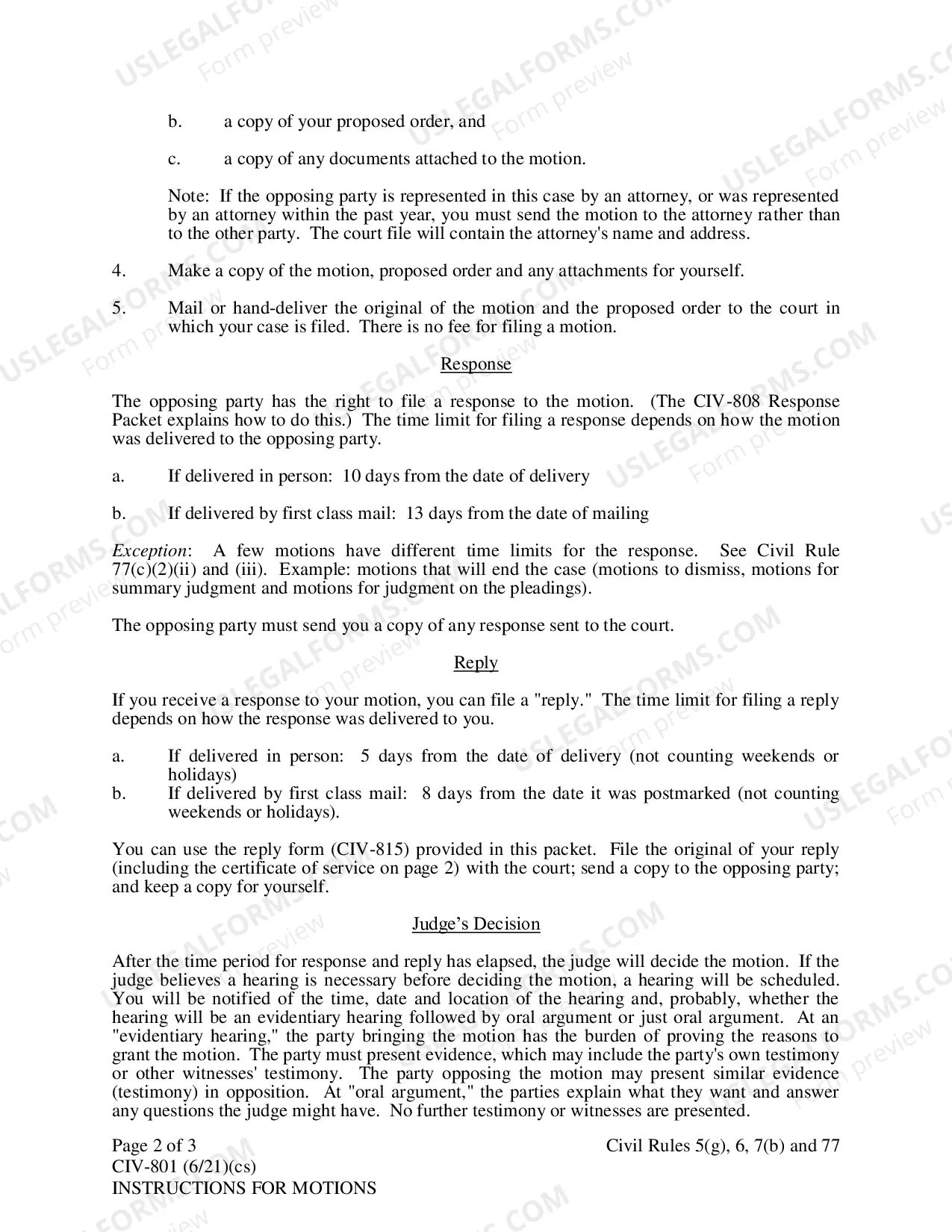 Preview Motion Instructions for Civil Cases