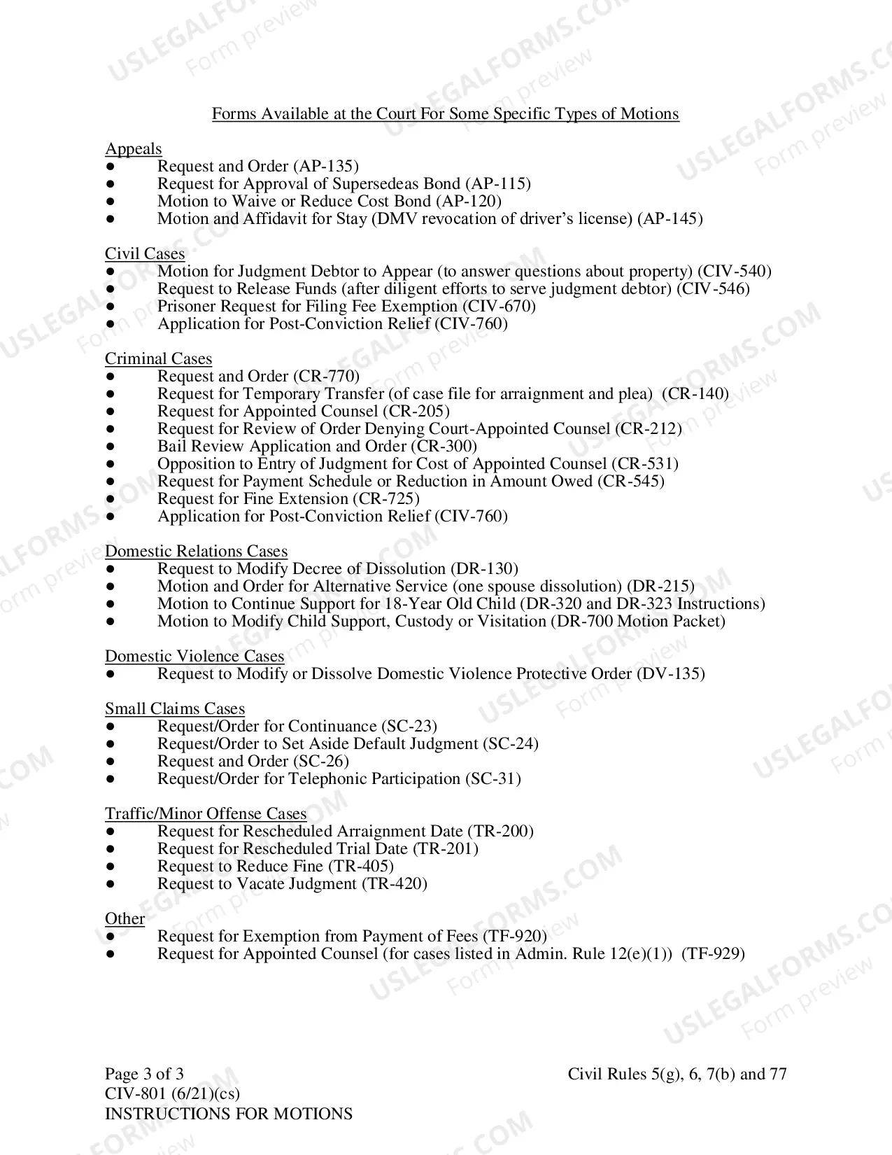 Preview Motion Instructions for Civil Cases