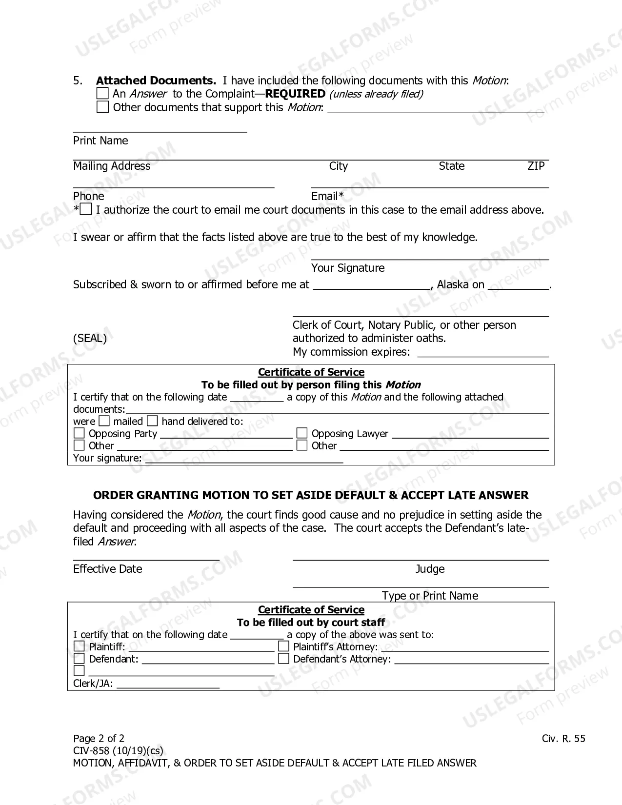 Preview Motion, Affidavit, & Order to Set Aside Default & Accept Late Filed Answer