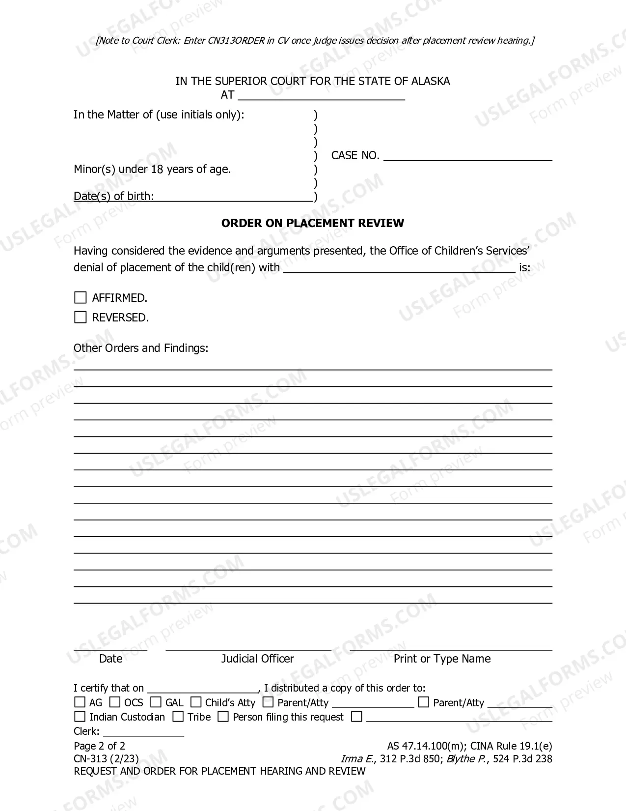 Preview Request for Review Hearing on Placement Denial