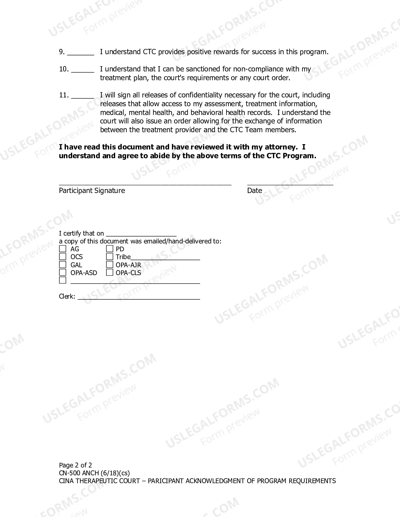 Preview CINA Therapeutic Court - Acknowledgment of Program Requirements