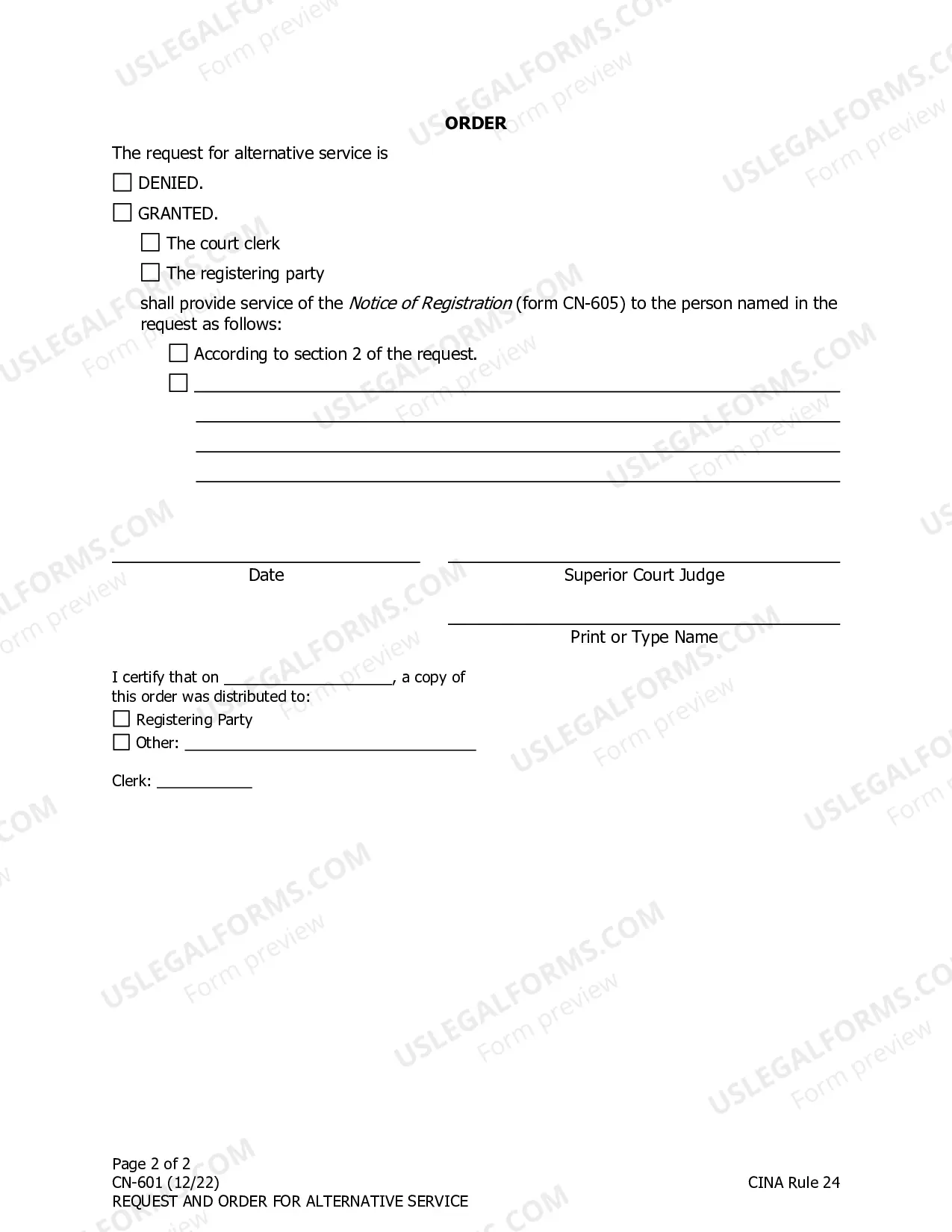 Preview Request and Order for Alternative Service - CINA