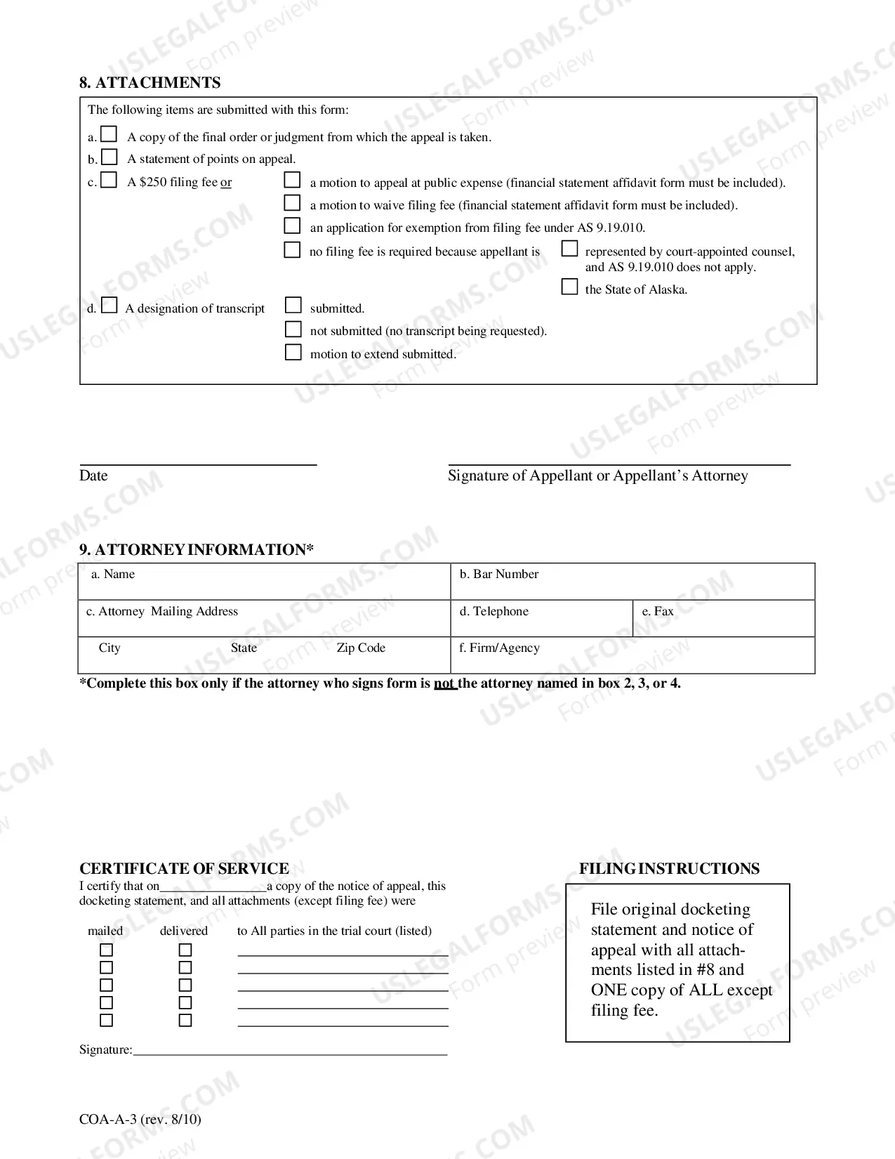 Preview Docketing Statement A