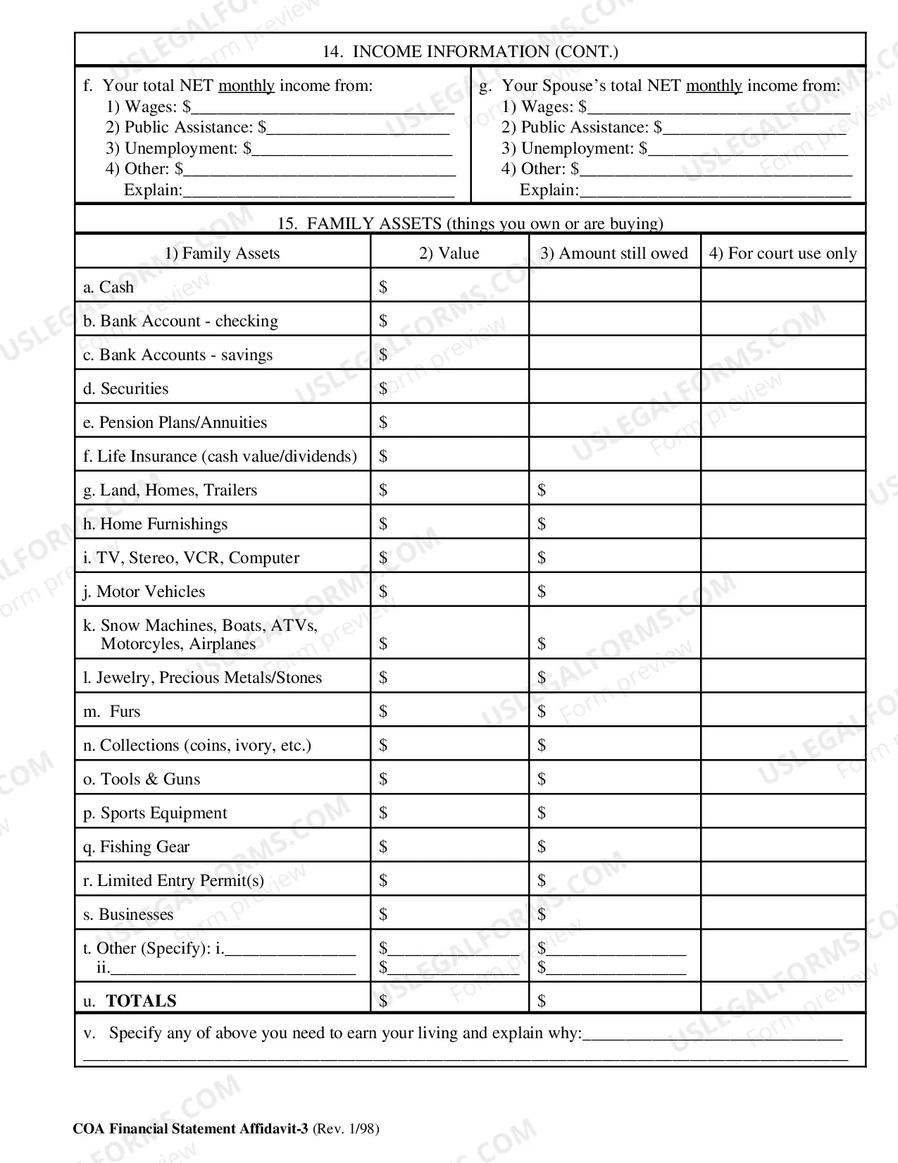 Preview Financial Statement Affidavit