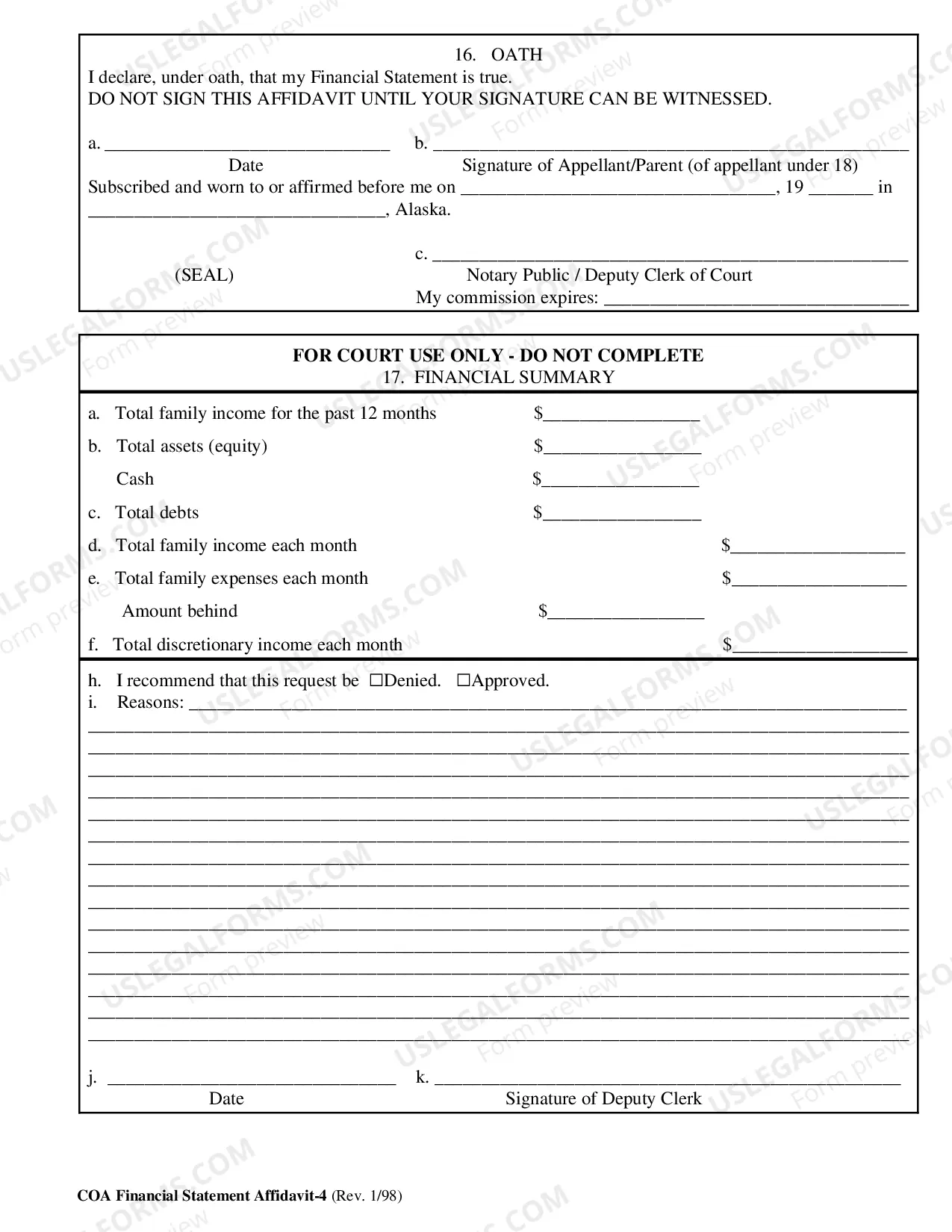 Preview Financial Statement Affidavit
