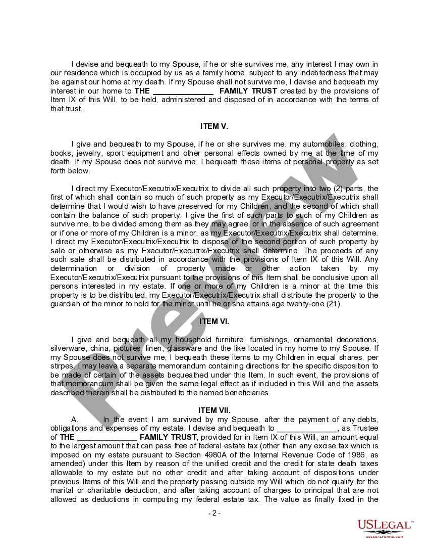 Preview Complex Will with Credit Shelter Marital Trust for Large Estates