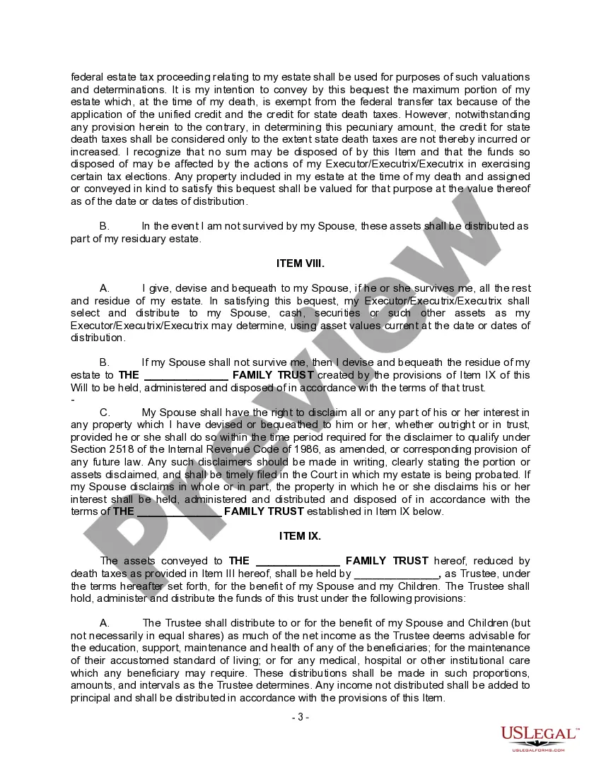 Preview Complex Will with Credit Shelter Marital Trust for Large Estates