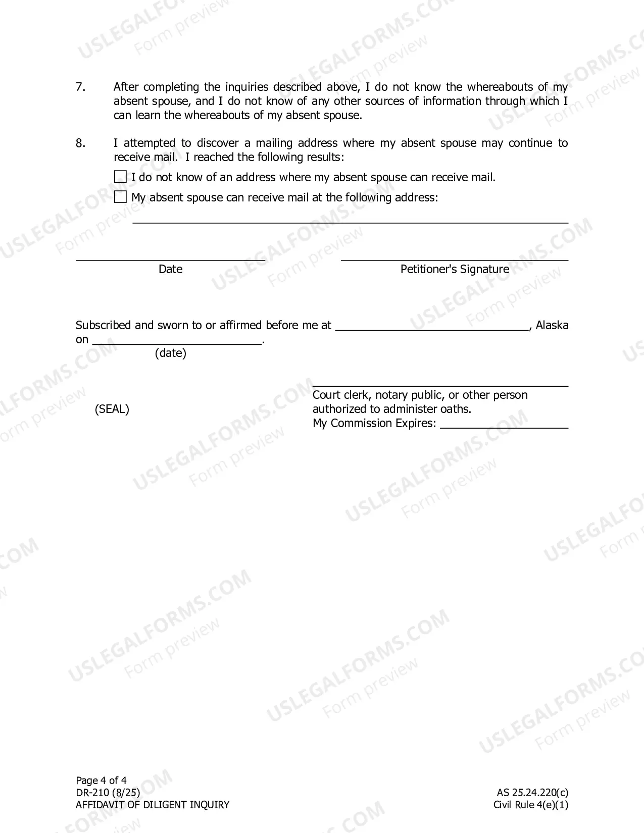 Preview Affidavit of Diligent Inquiry