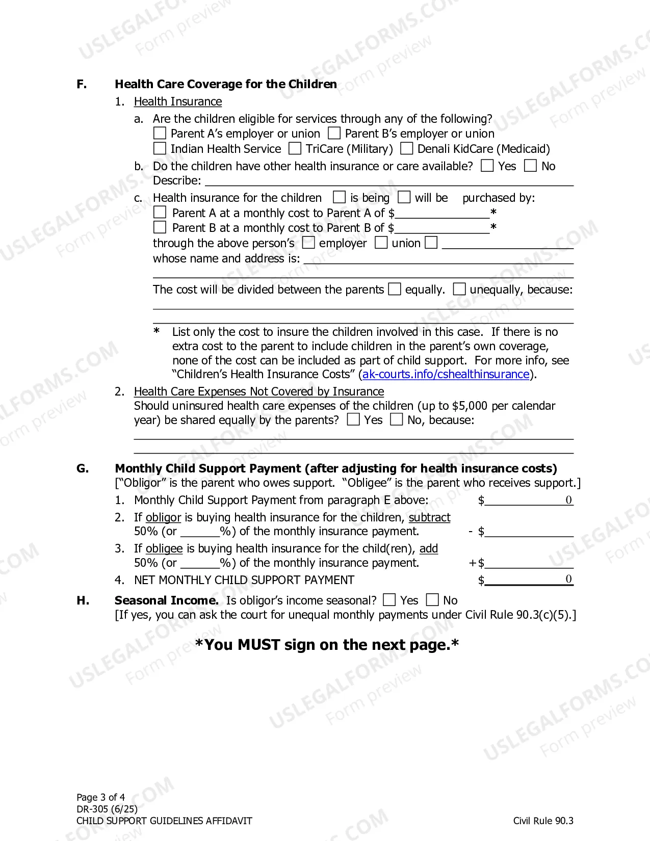 Preview Child Support Guidelines Affidavit