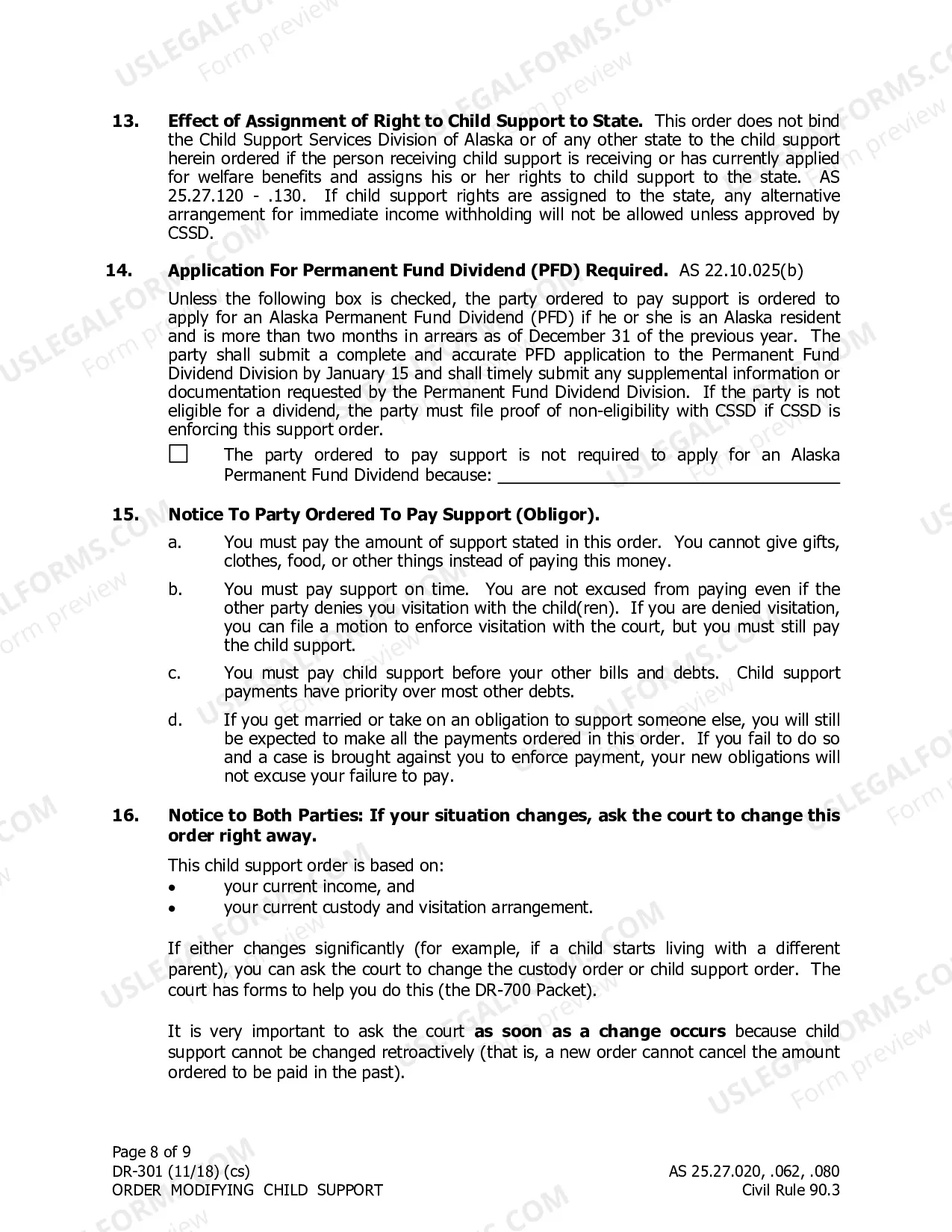 Preview Order Modifying Child Support