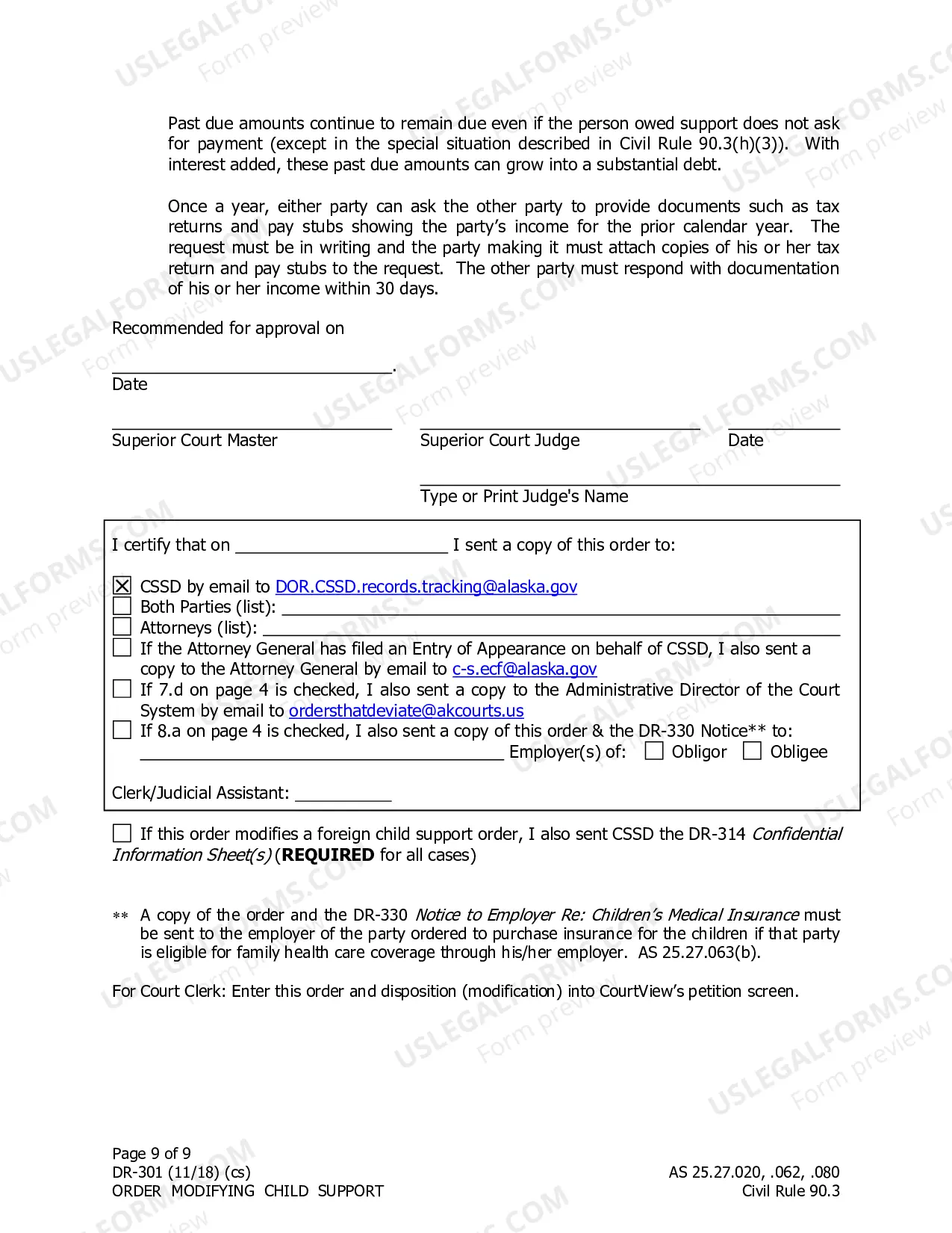 Preview Order Modifying Child Support