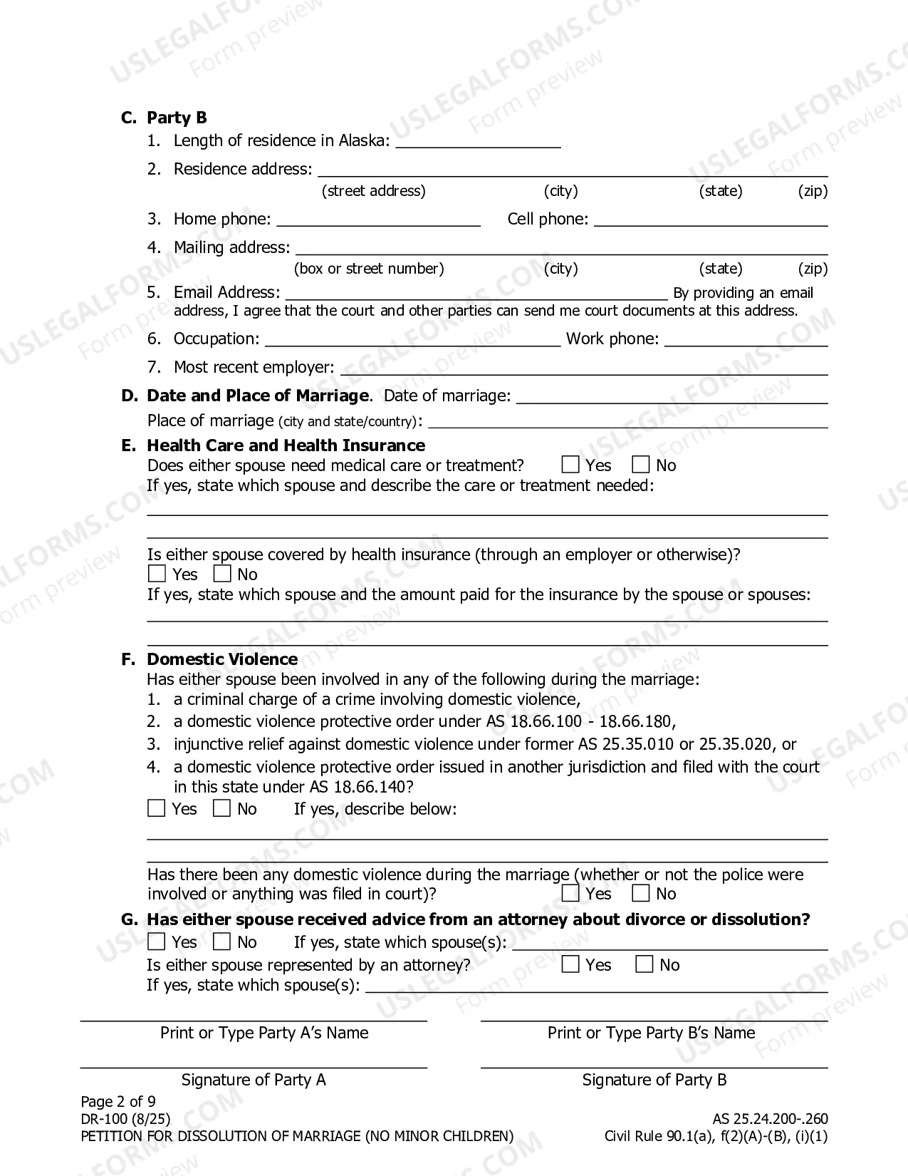 Preview Petition for Dissolution of Marriage (no children)