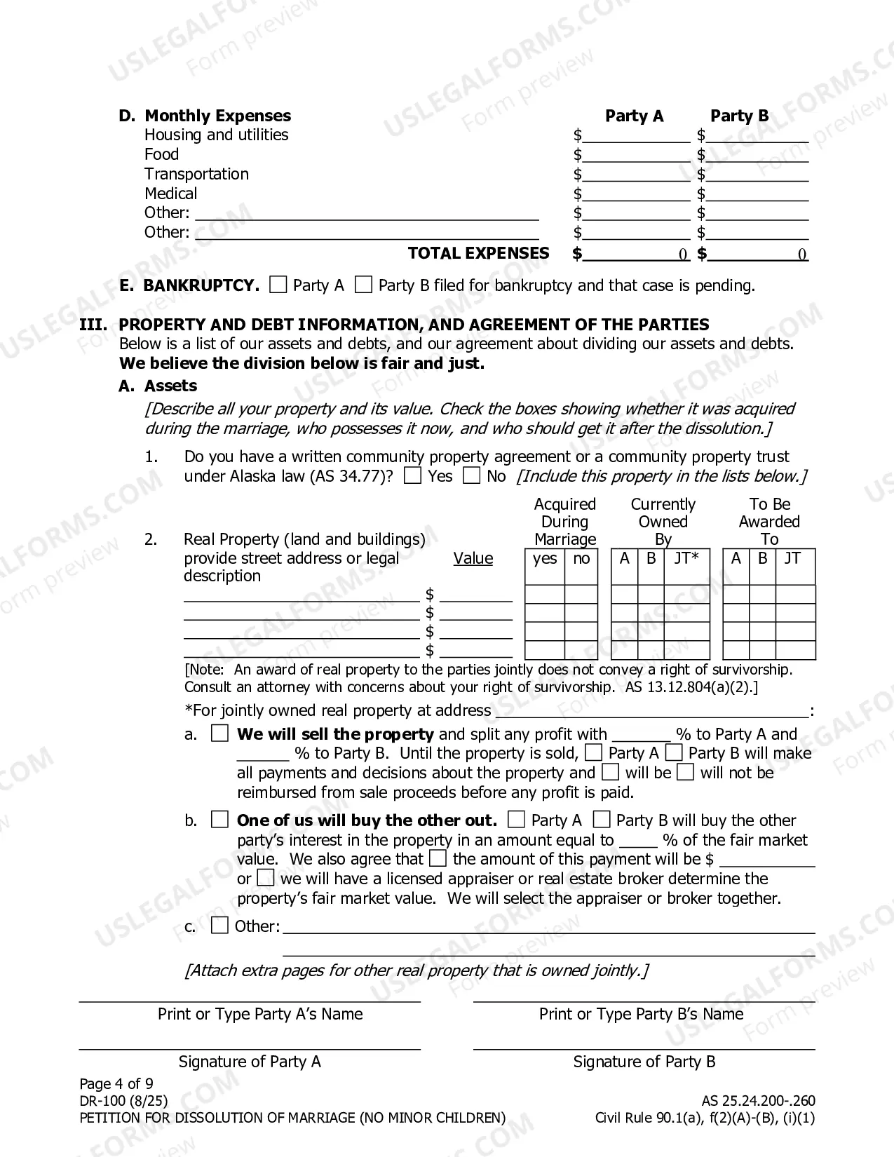 Preview Petition for Dissolution of Marriage (no children)