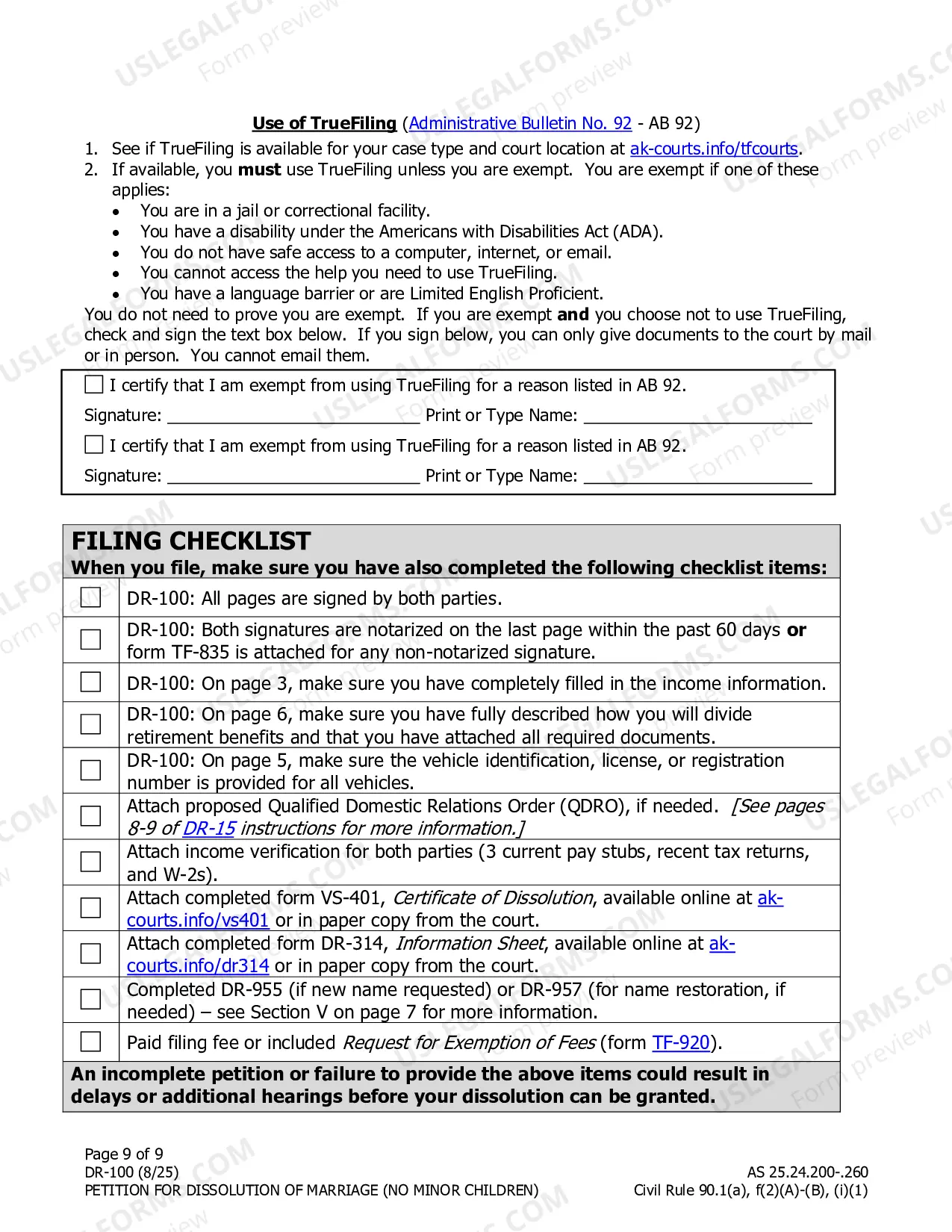 Preview Petition for Dissolution of Marriage (no children)