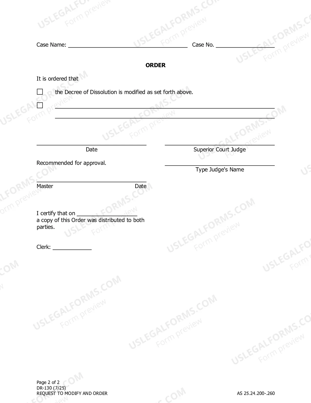 Preview Request to Modify Decree of Dissolution and Order