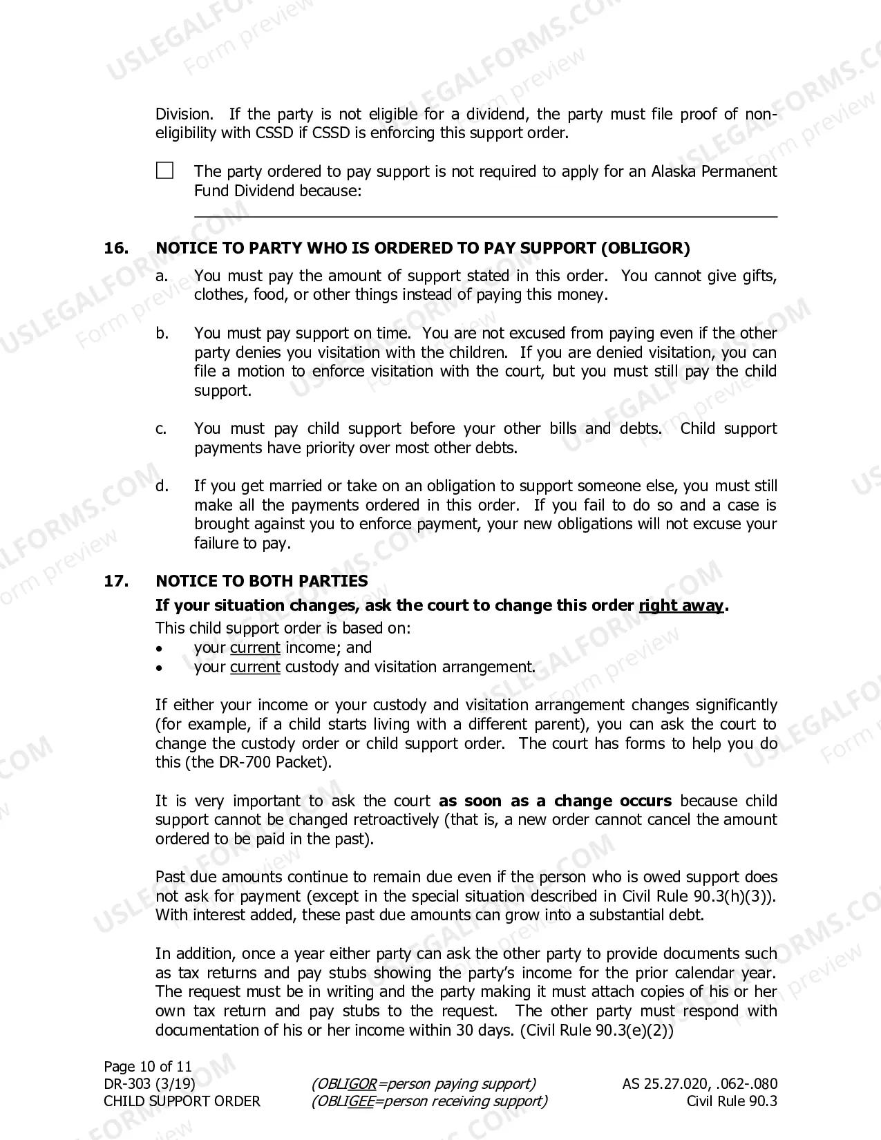 Preview Child Support Order COMBO (combines DR-300 & DR-301), DR-303