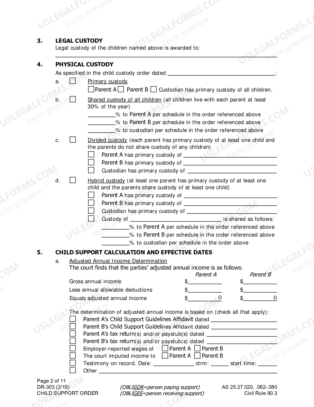 Preview Child Support Order COMBO (combines DR-300 & DR-301), DR-303