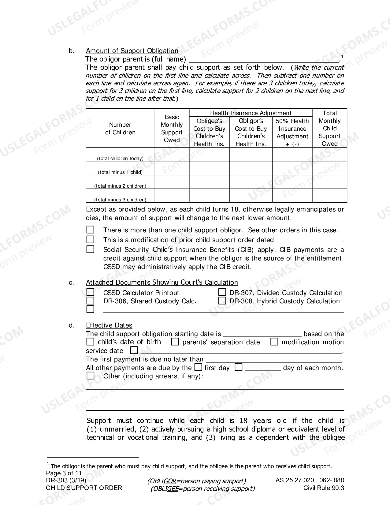Preview Child Support Order COMBO (combines DR-300 & DR-301), DR-303