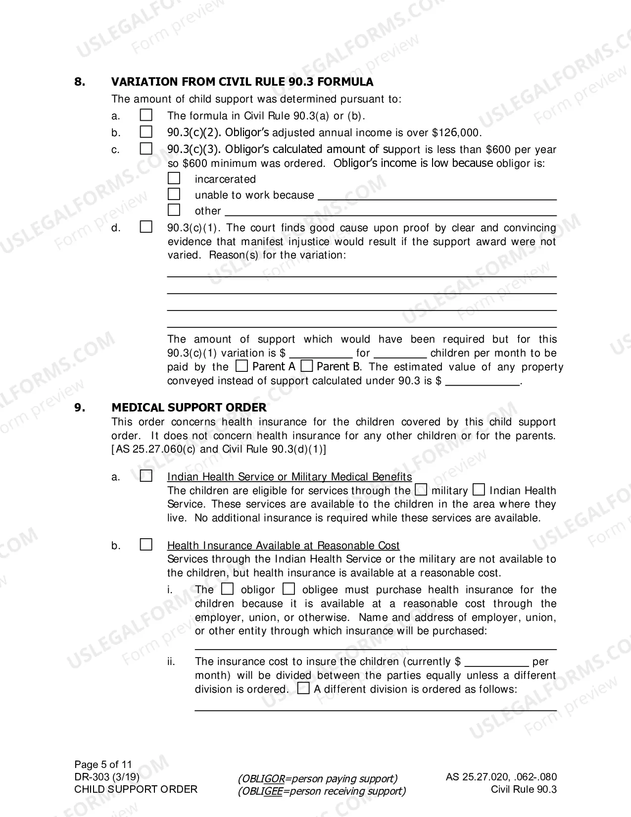 Preview Child Support Order COMBO (combines DR-300 & DR-301), DR-303