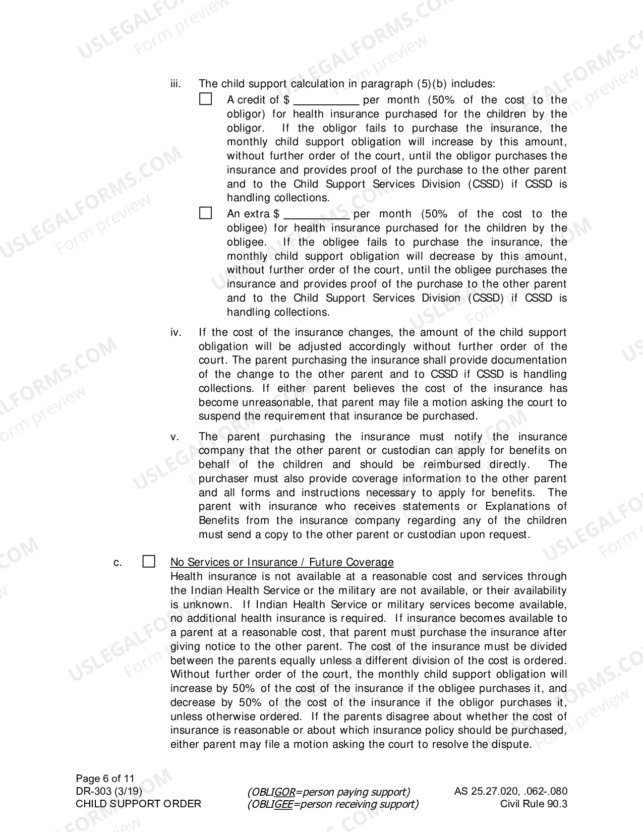 Preview Child Support Order COMBO (combines DR-300 & DR-301), DR-303