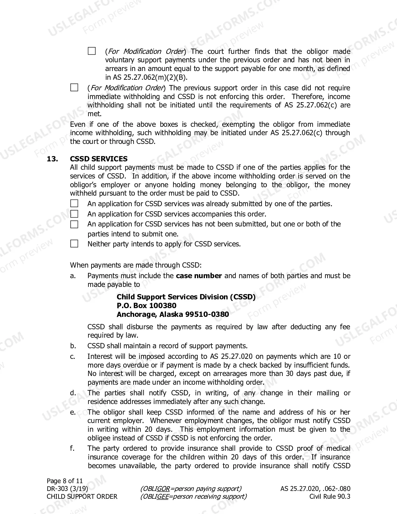 Preview Child Support Order COMBO (combines DR-300 & DR-301), DR-303