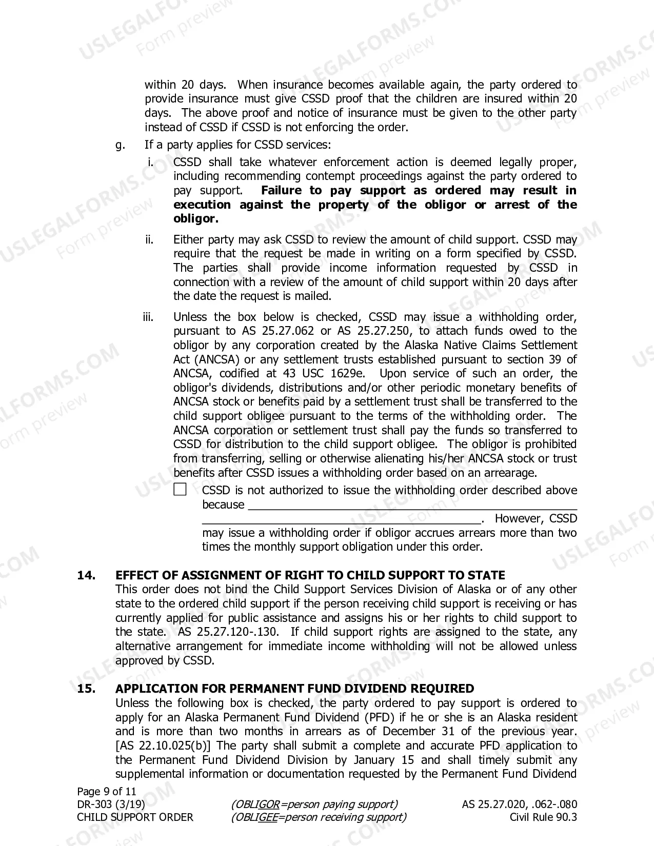 Preview Child Support Order COMBO (combines DR-300 & DR-301), DR-303