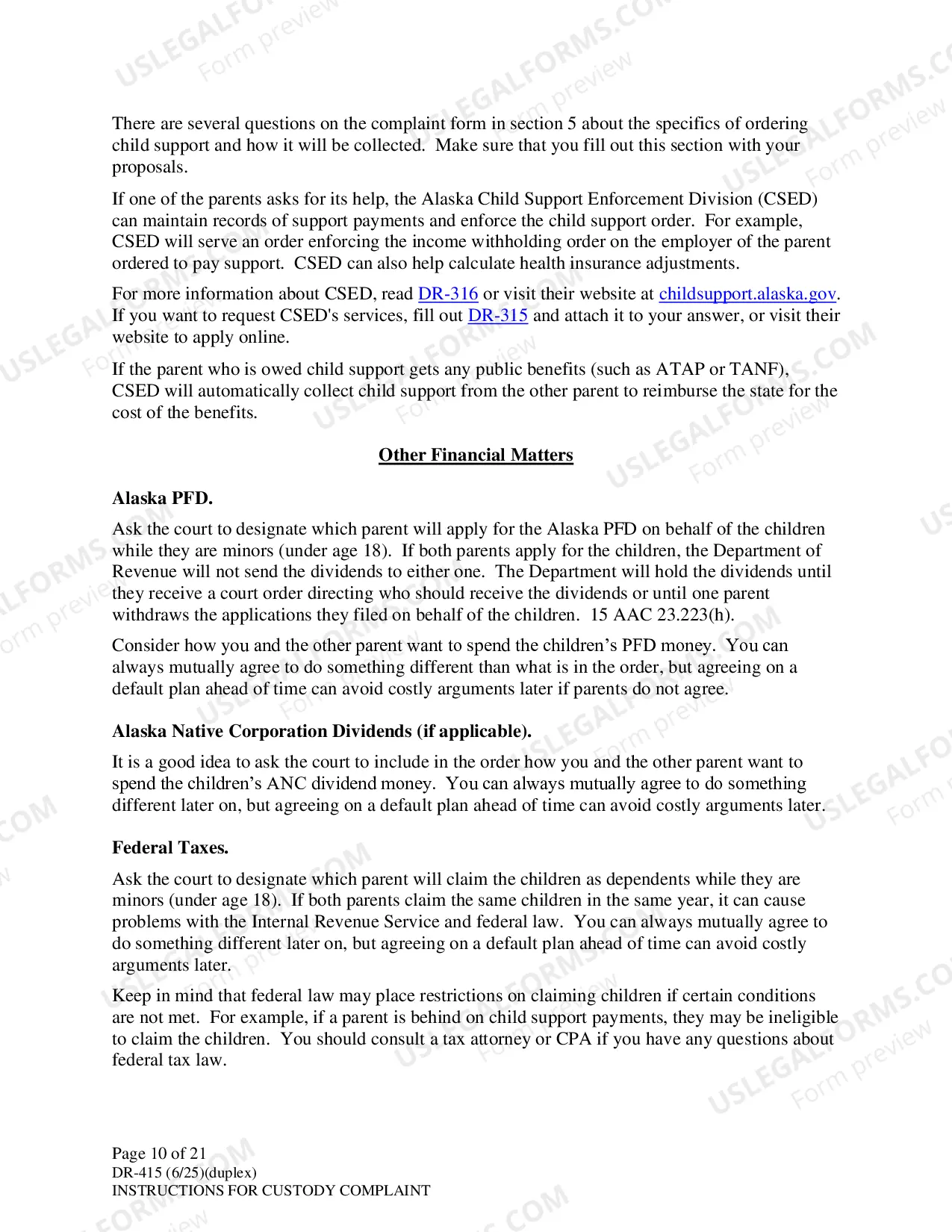 Preview Instructions for Filing Child Custody Case
