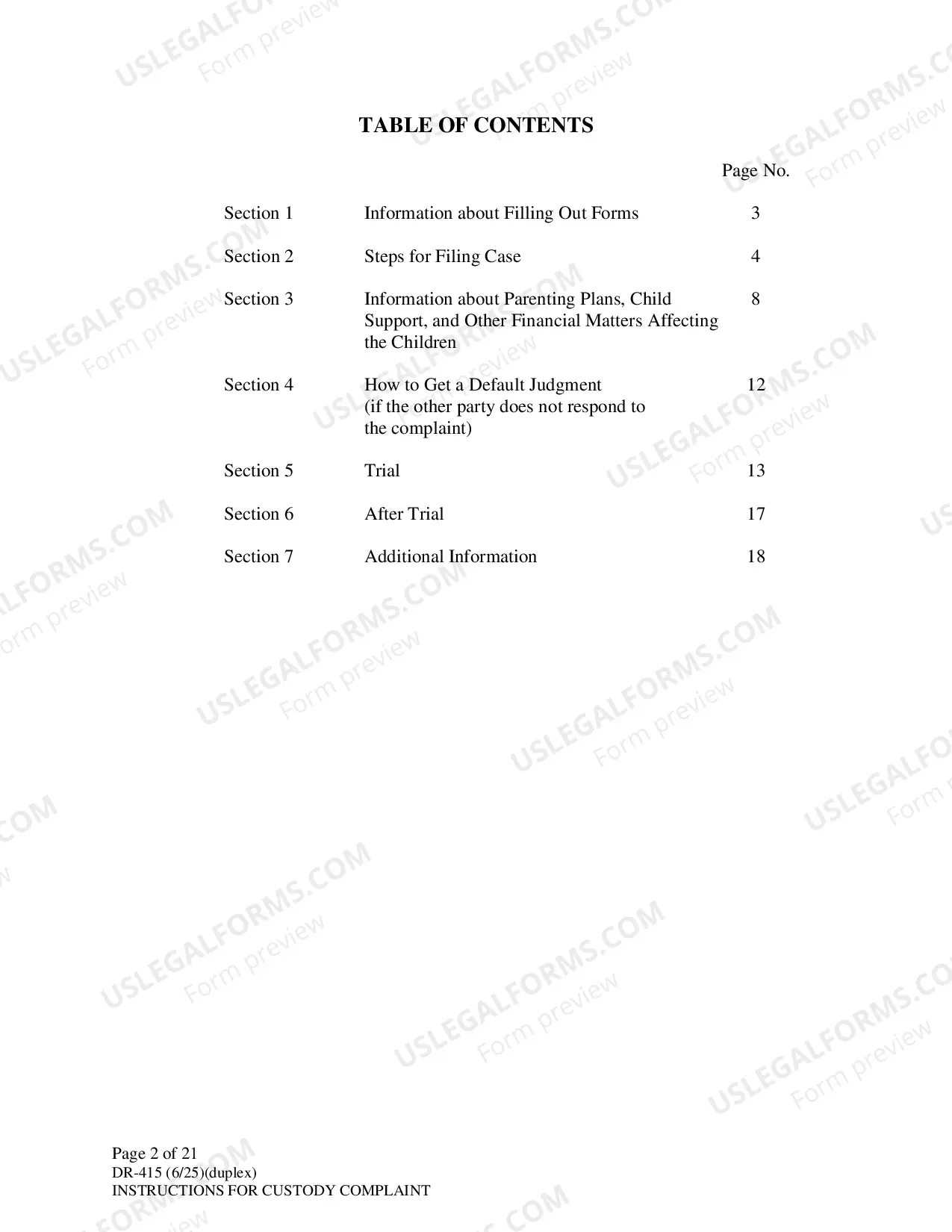 Preview Instructions for Filing Child Custody Case