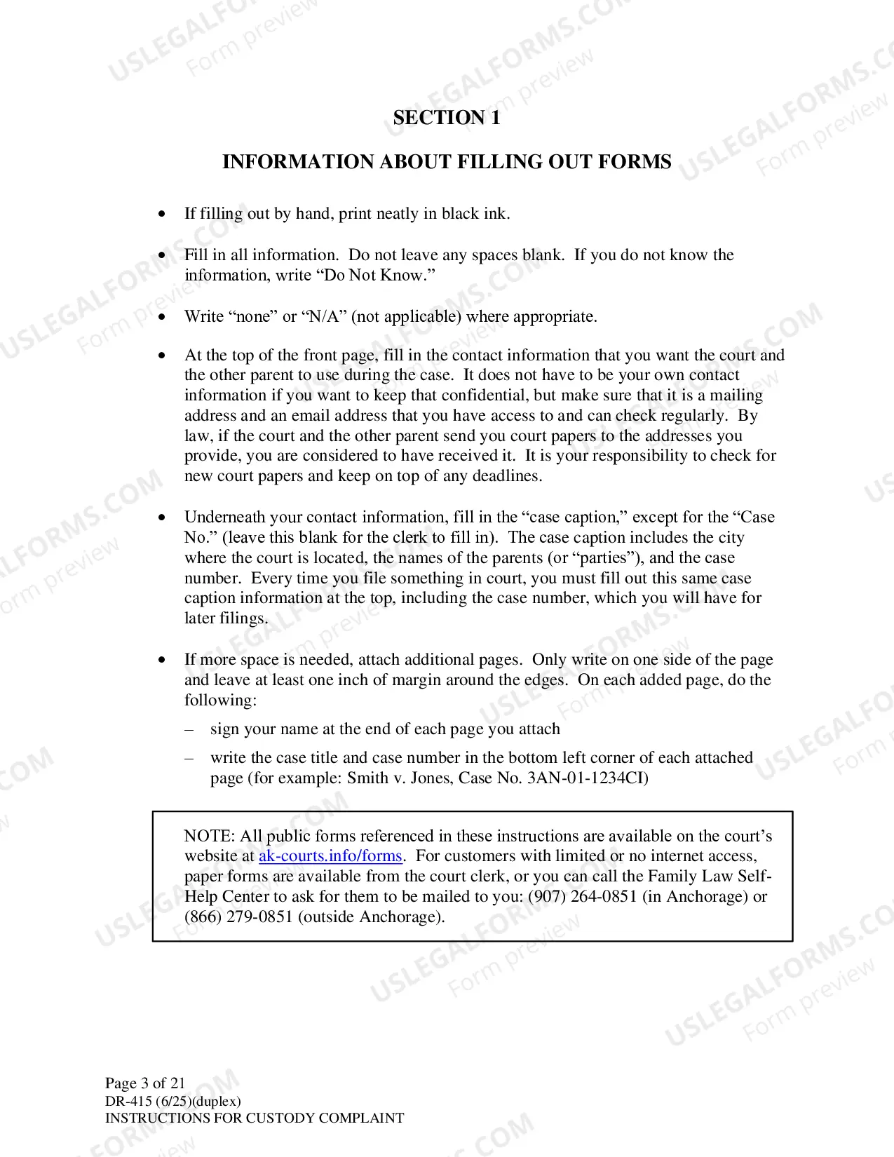 Preview Instructions for Filing Child Custody Case