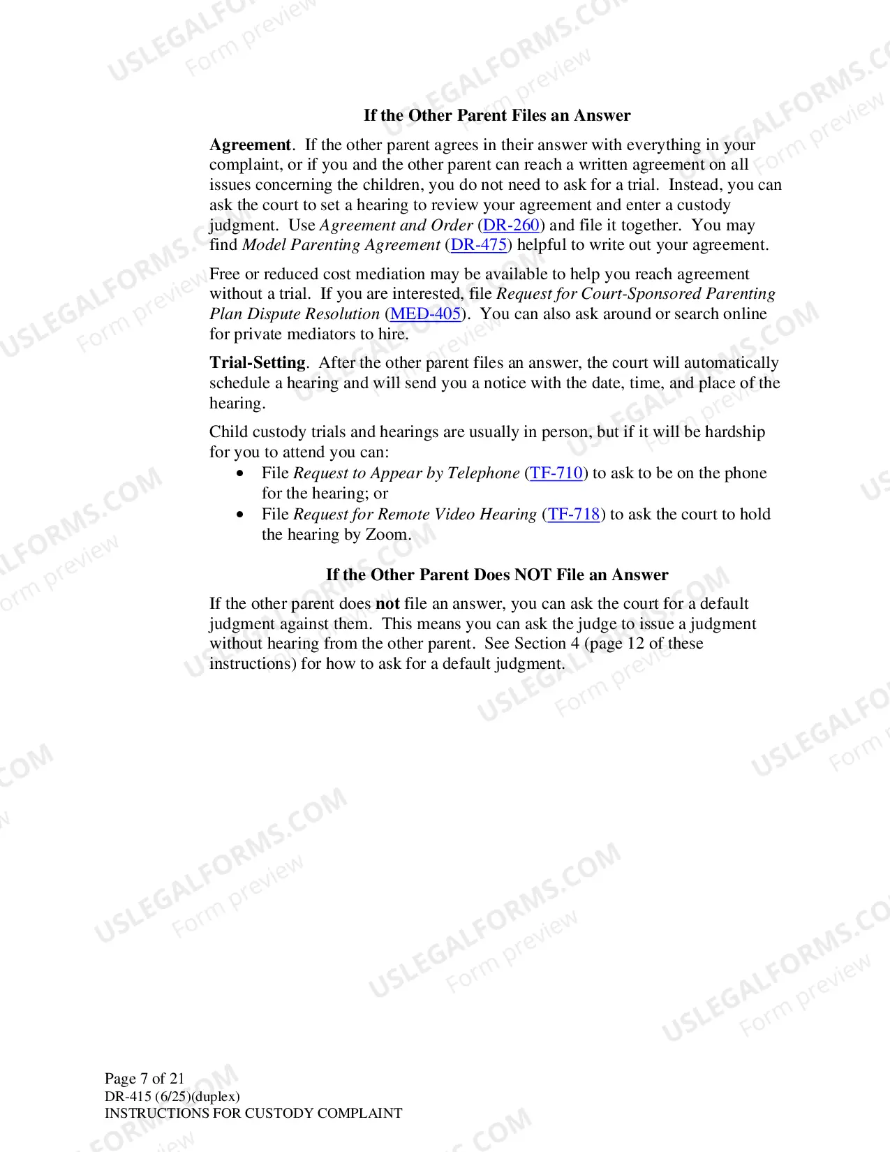 Preview Instructions for Filing Child Custody Case