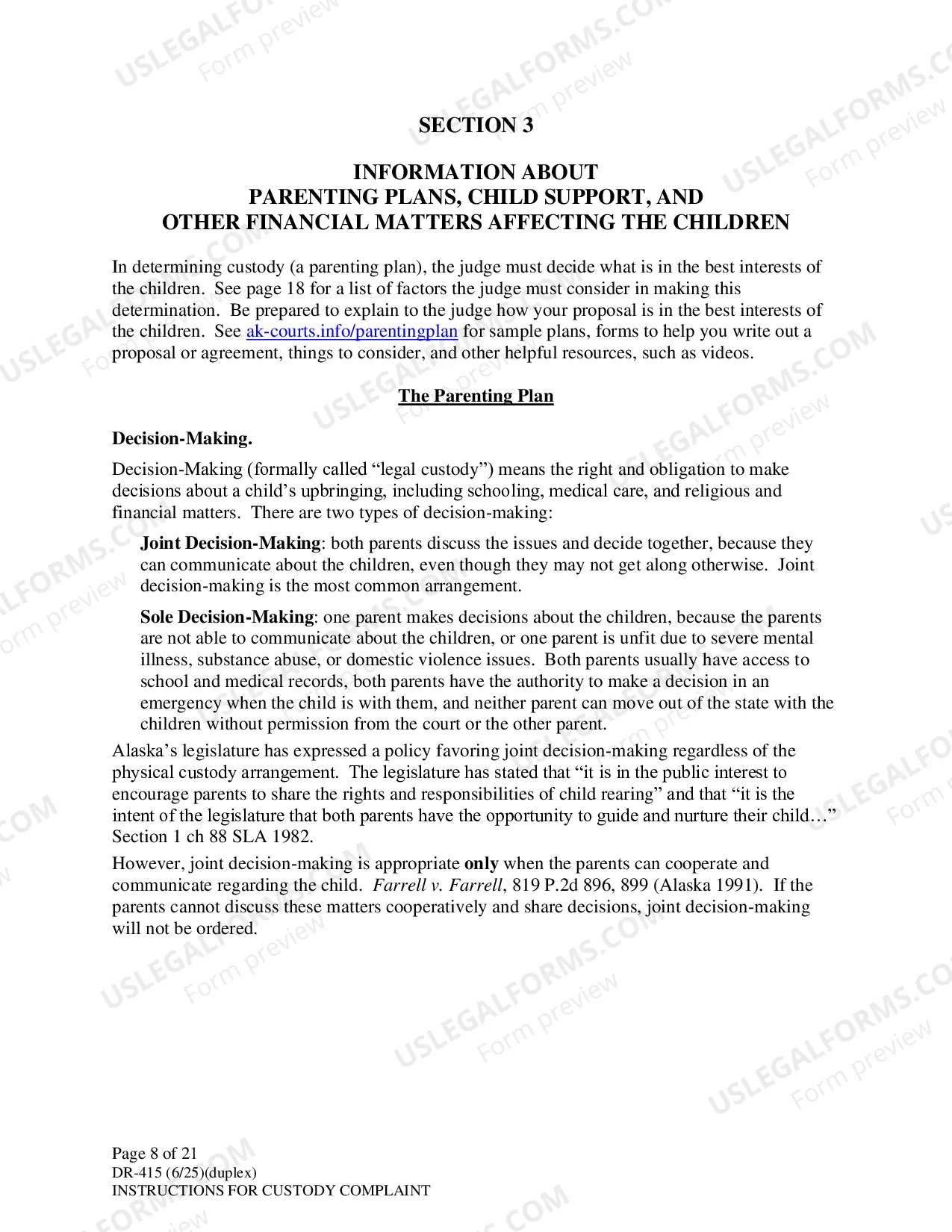 Preview Instructions for Filing Child Custody Case