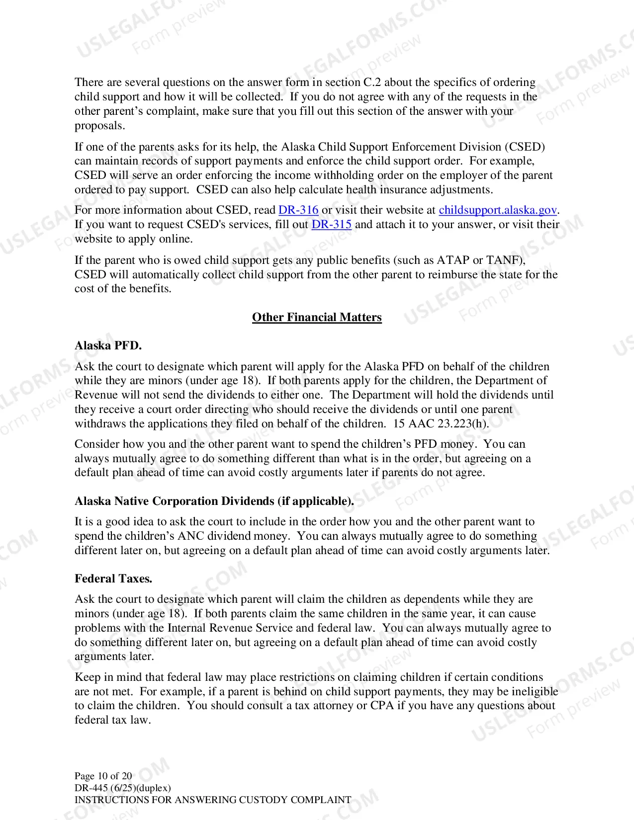 Preview Instructions for Answering a Child Custody Complaint