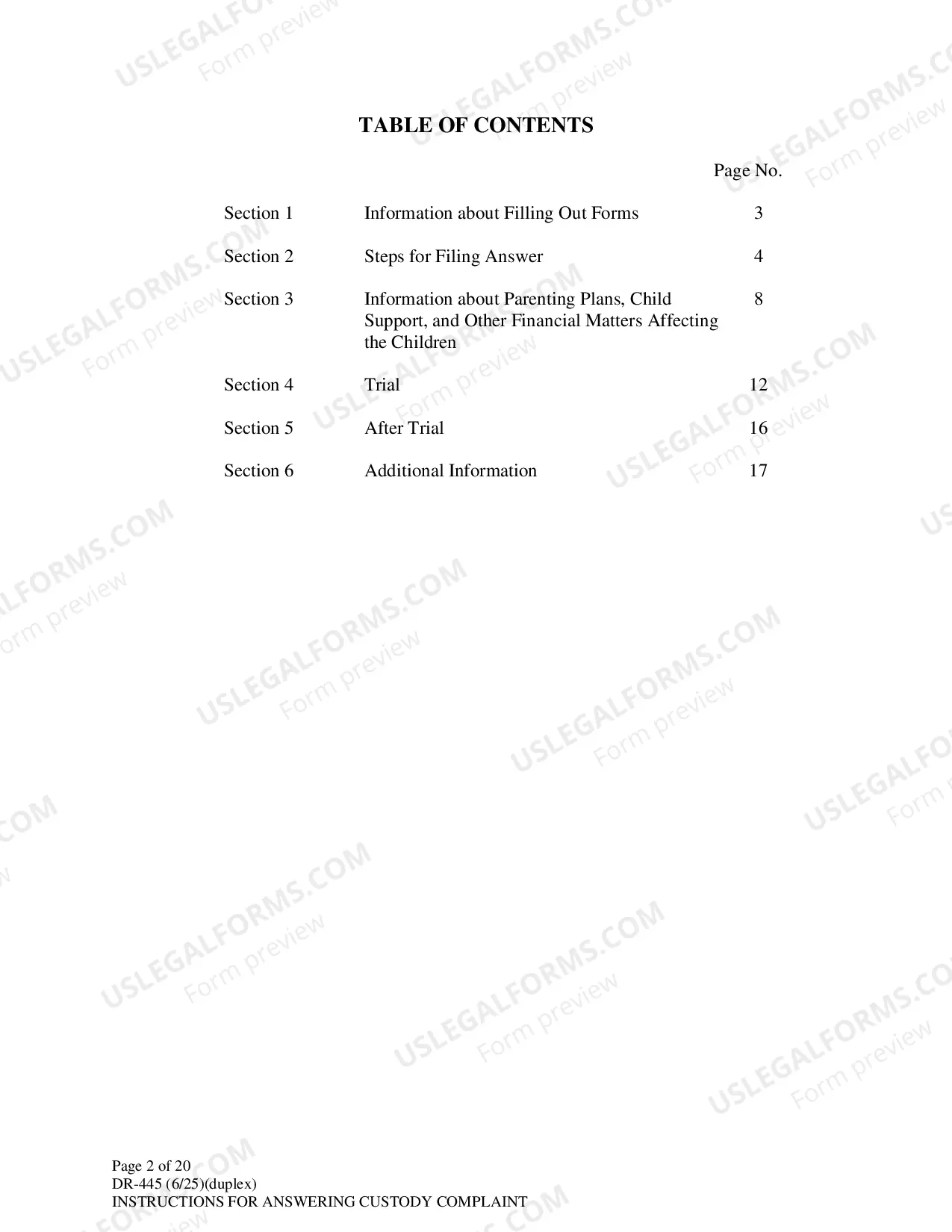Preview Instructions for Answering a Child Custody Complaint