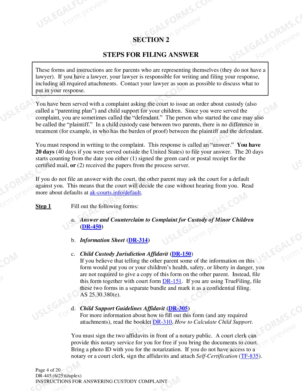 Preview Instructions for Answering a Child Custody Complaint
