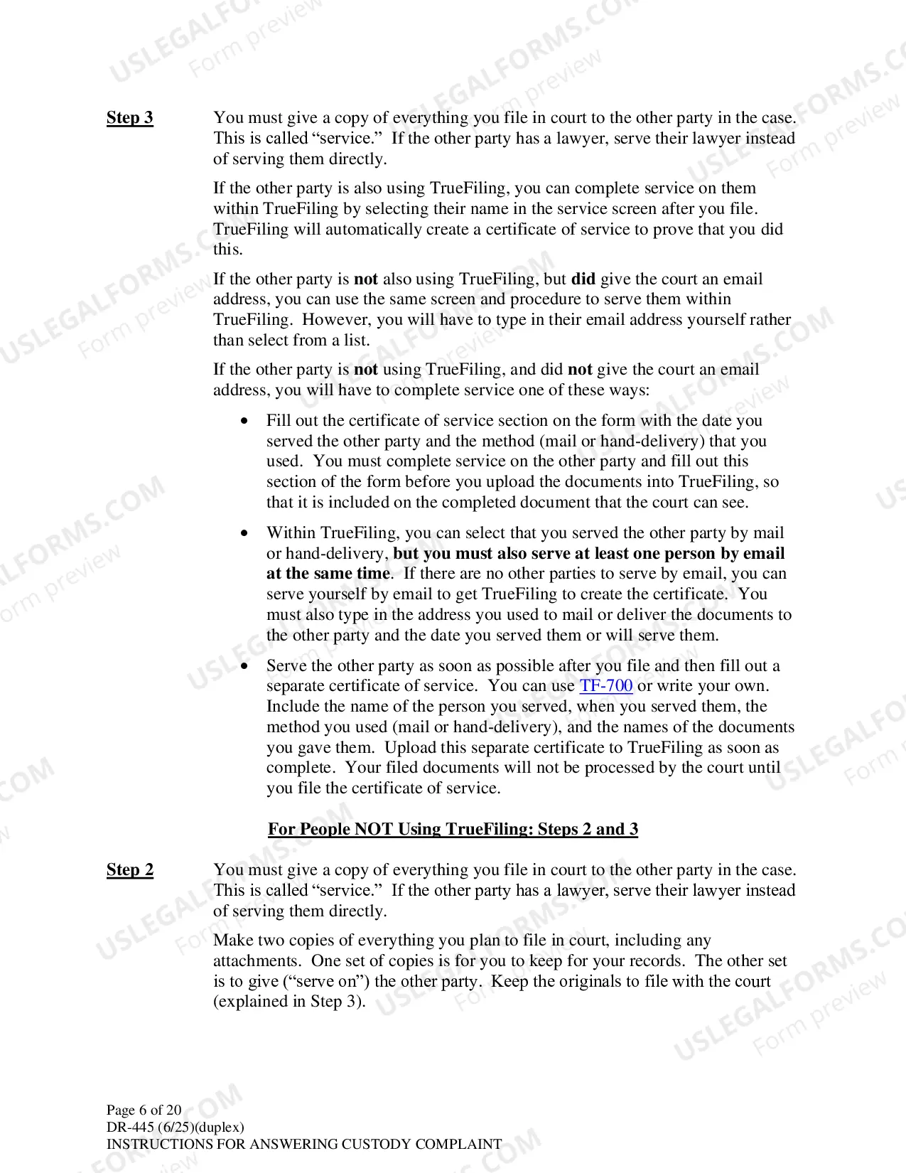 Preview Instructions for Answering a Child Custody Complaint