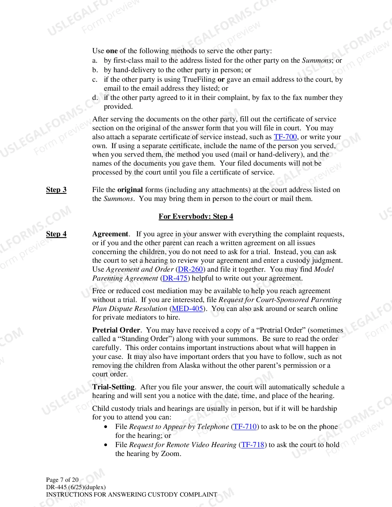 Preview Instructions for Answering a Child Custody Complaint