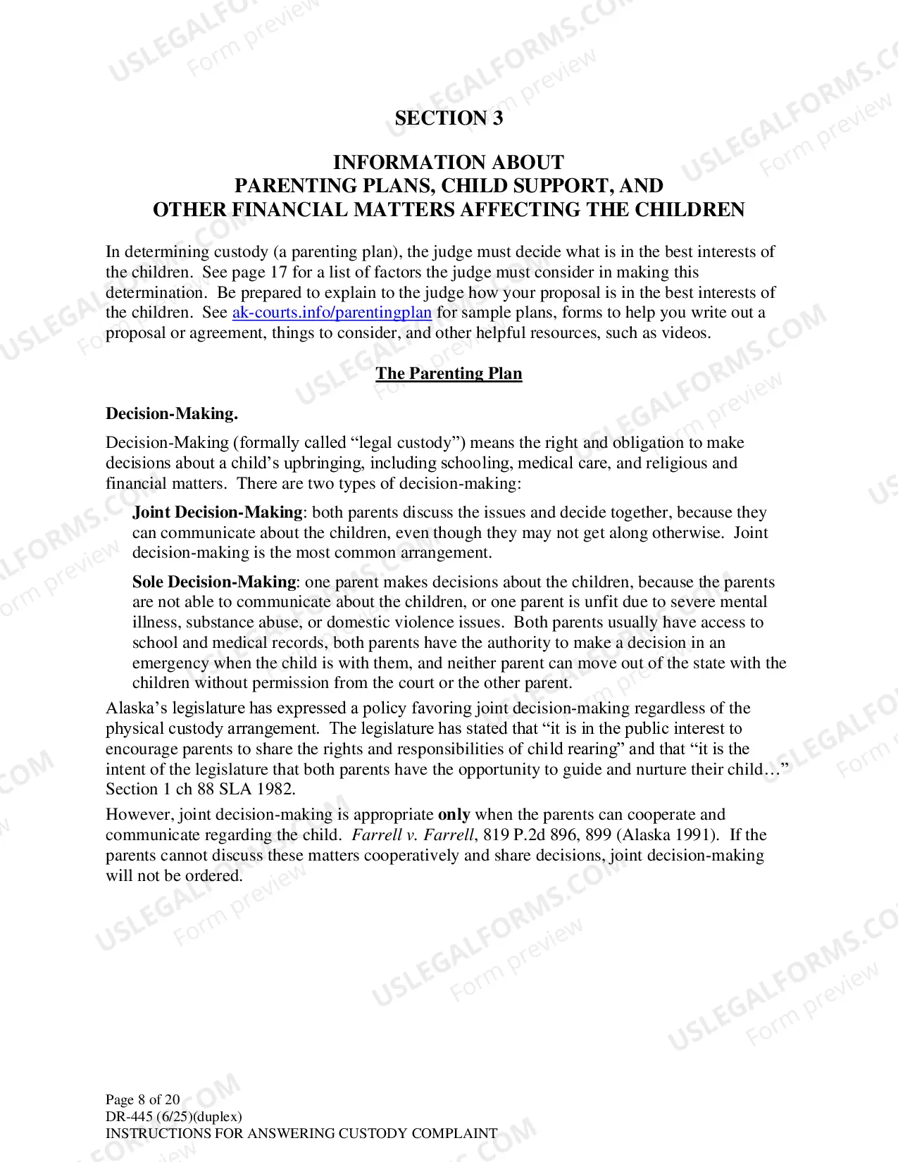 Preview Instructions for Answering a Child Custody Complaint
