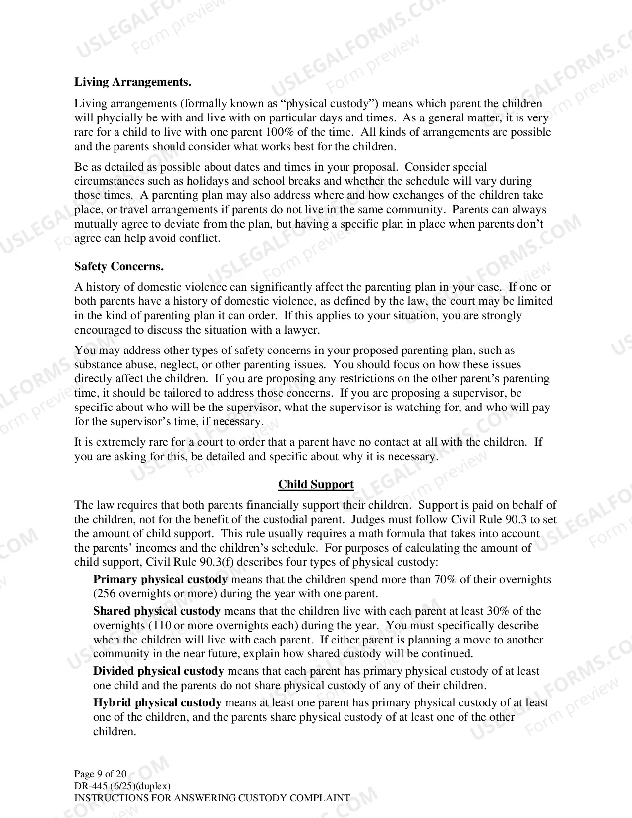 Preview Instructions for Answering a Child Custody Complaint