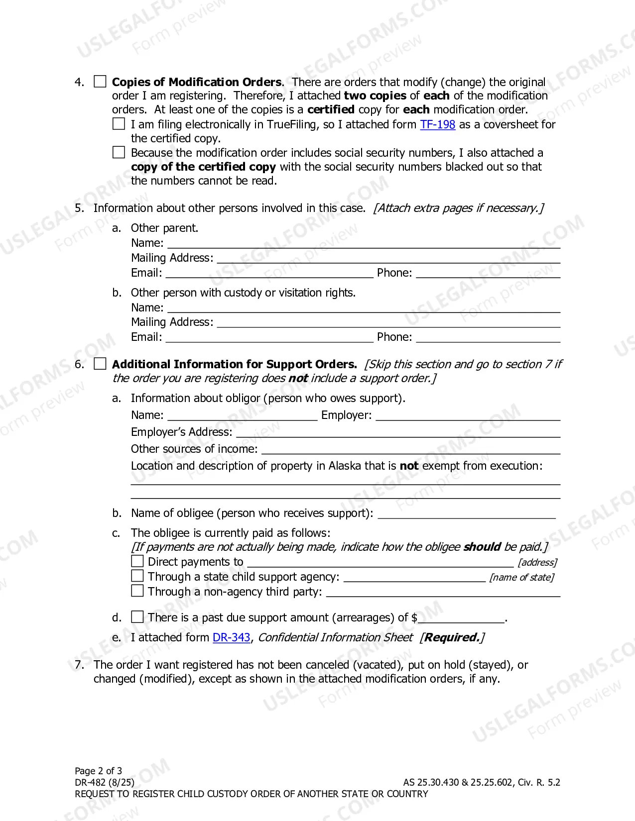 Preview Request to Register Child Custody Order of Another State or Country