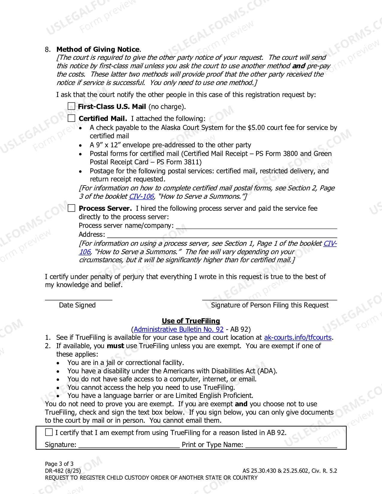 Preview Request to Register Child Custody Order of Another State or Country