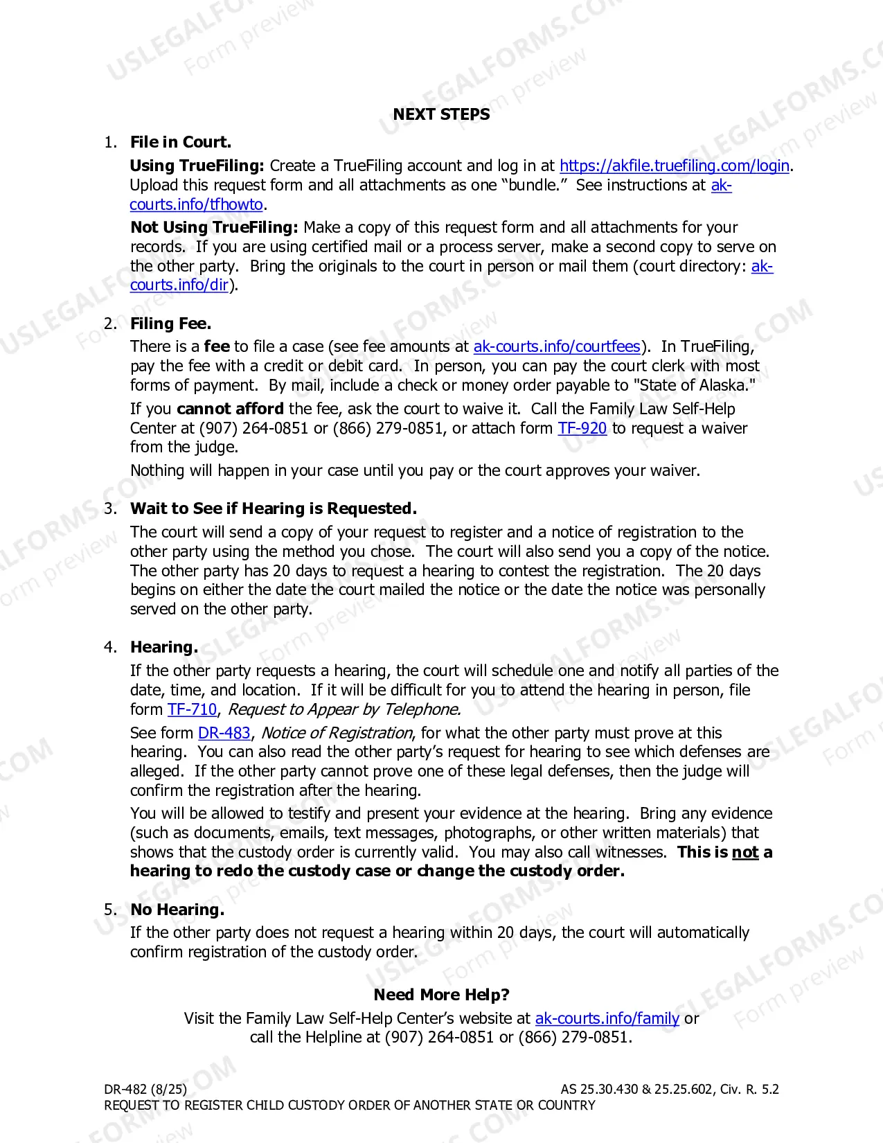 Preview Request to Register Child Custody Order of Another State or Country