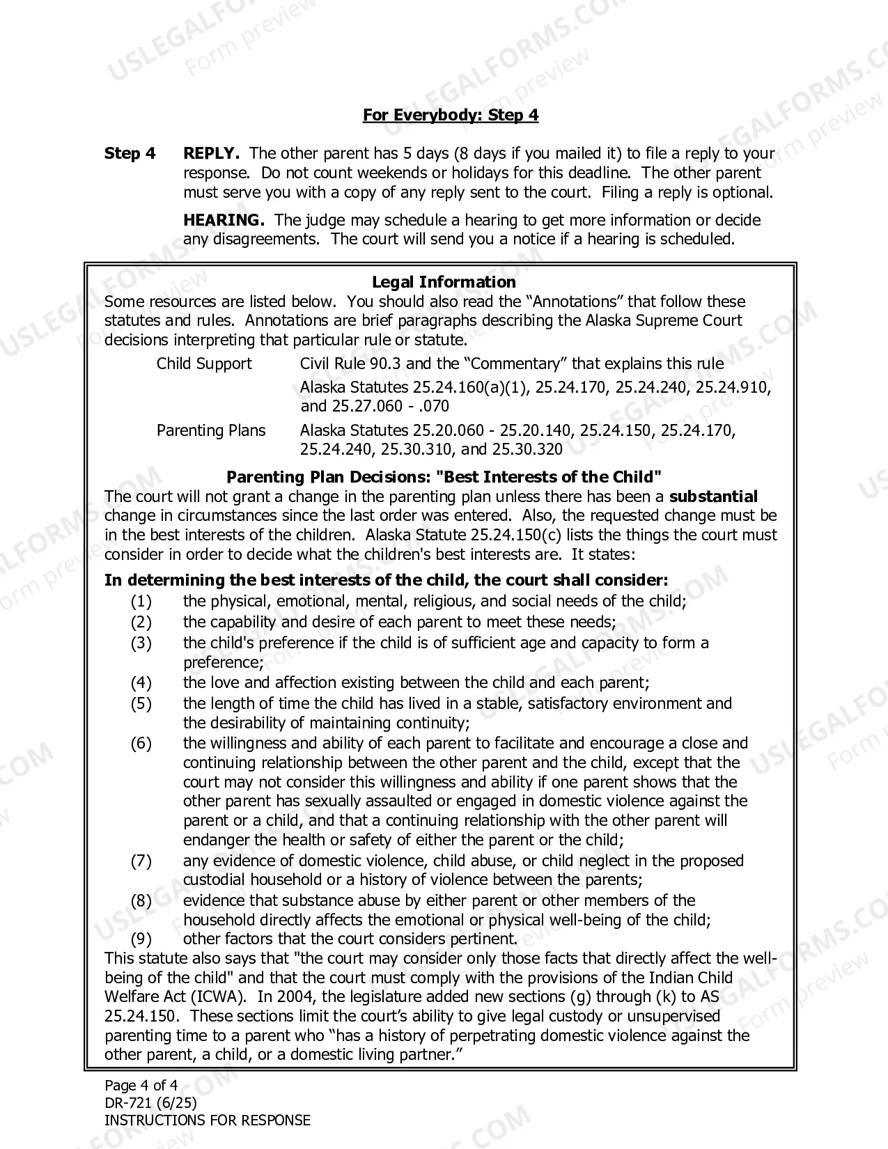 Preview Instructions for Response
