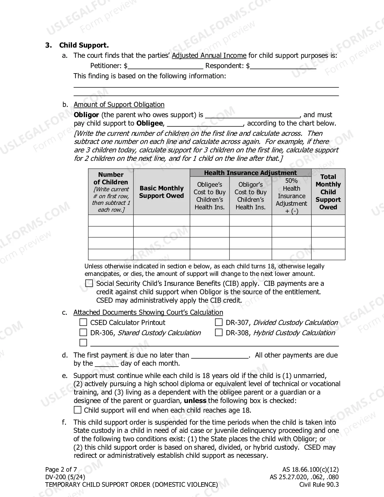 Preview Temporary Child Support Order (Domestic Violence)