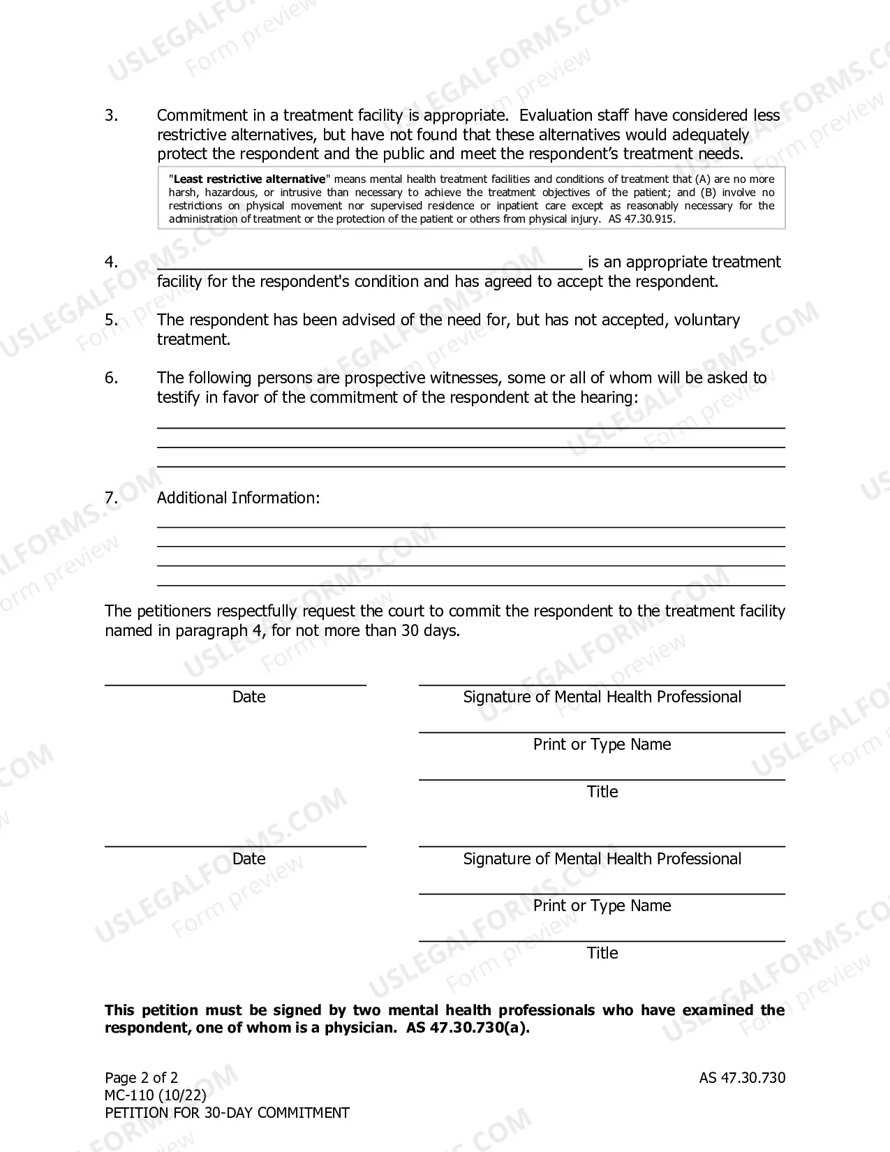 Preview Petition for 30-Day Commitment