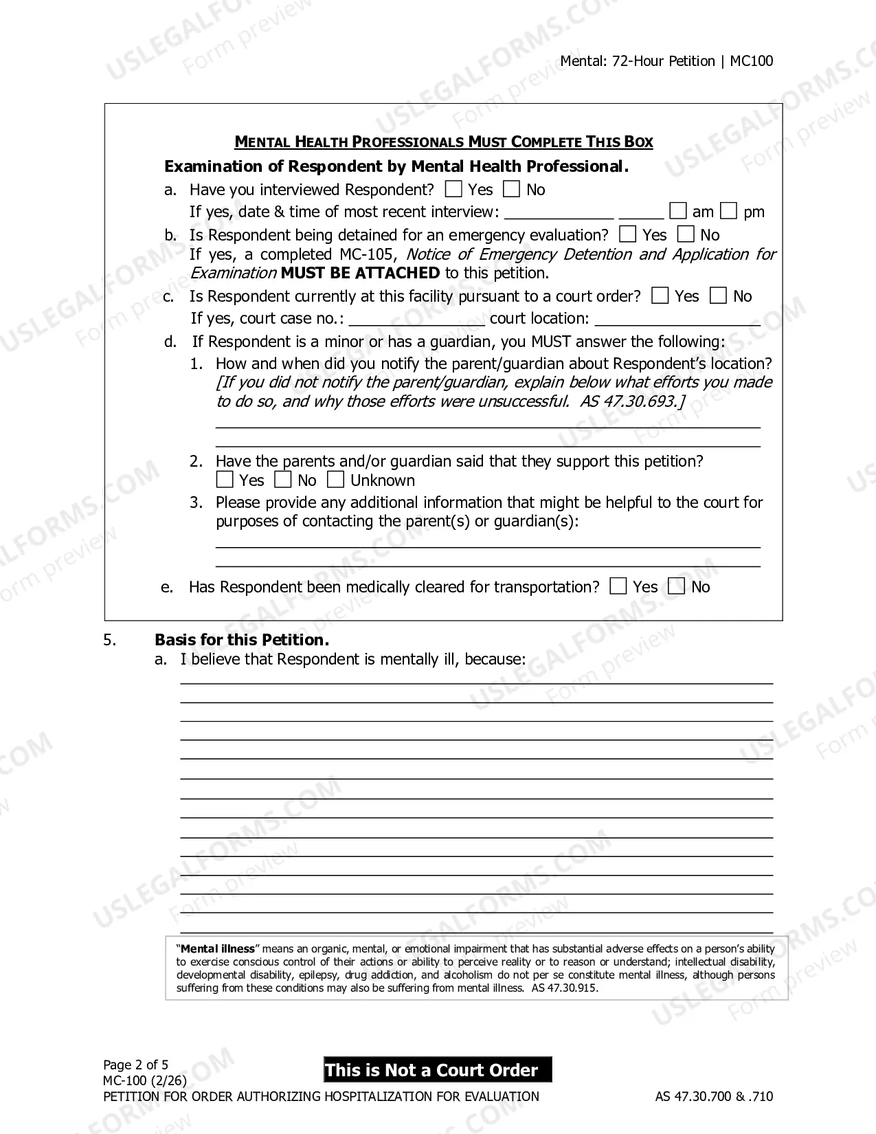 Preview Petition for Order Authorizing Hospitalization for Evaluation