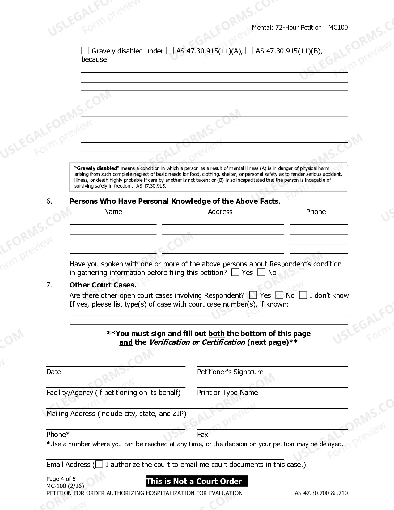 Preview Petition for Order Authorizing Hospitalization for Evaluation