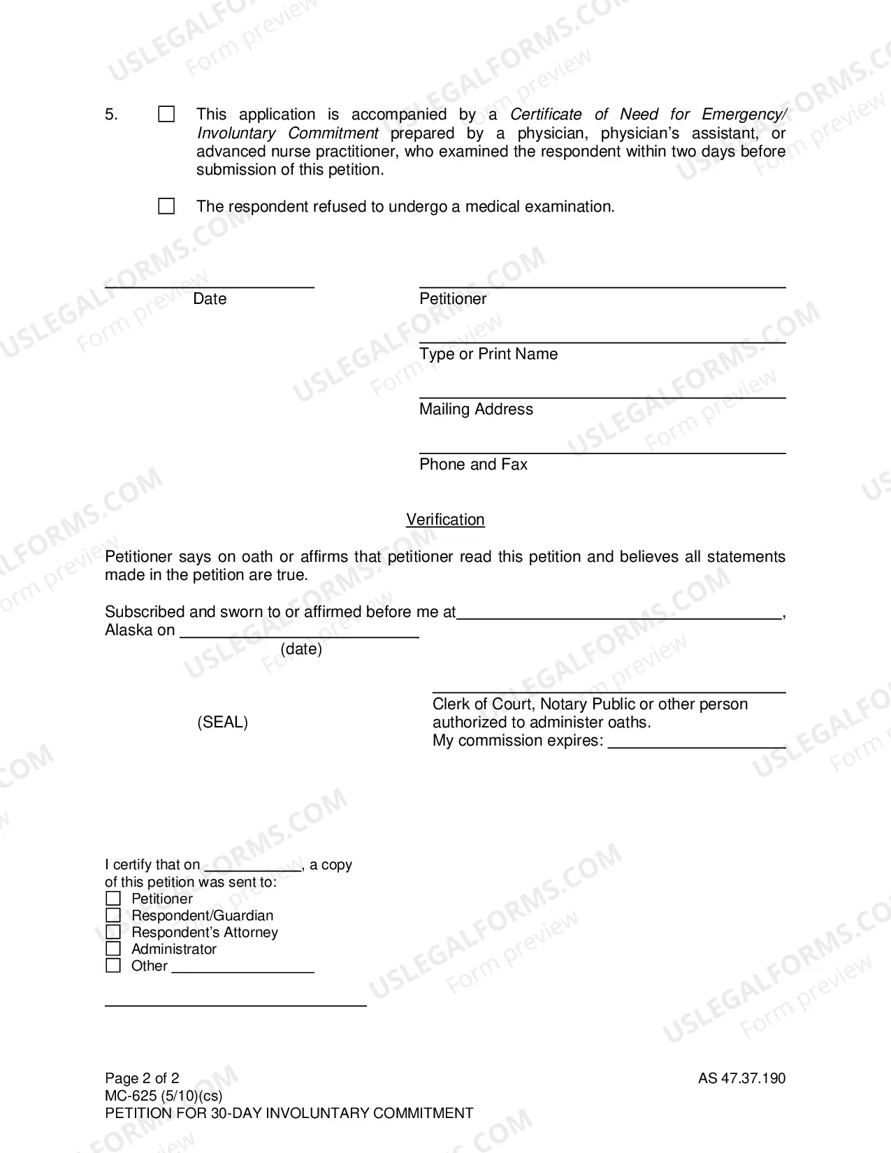 Preview Petition for 30-Day Involuntary Commitment