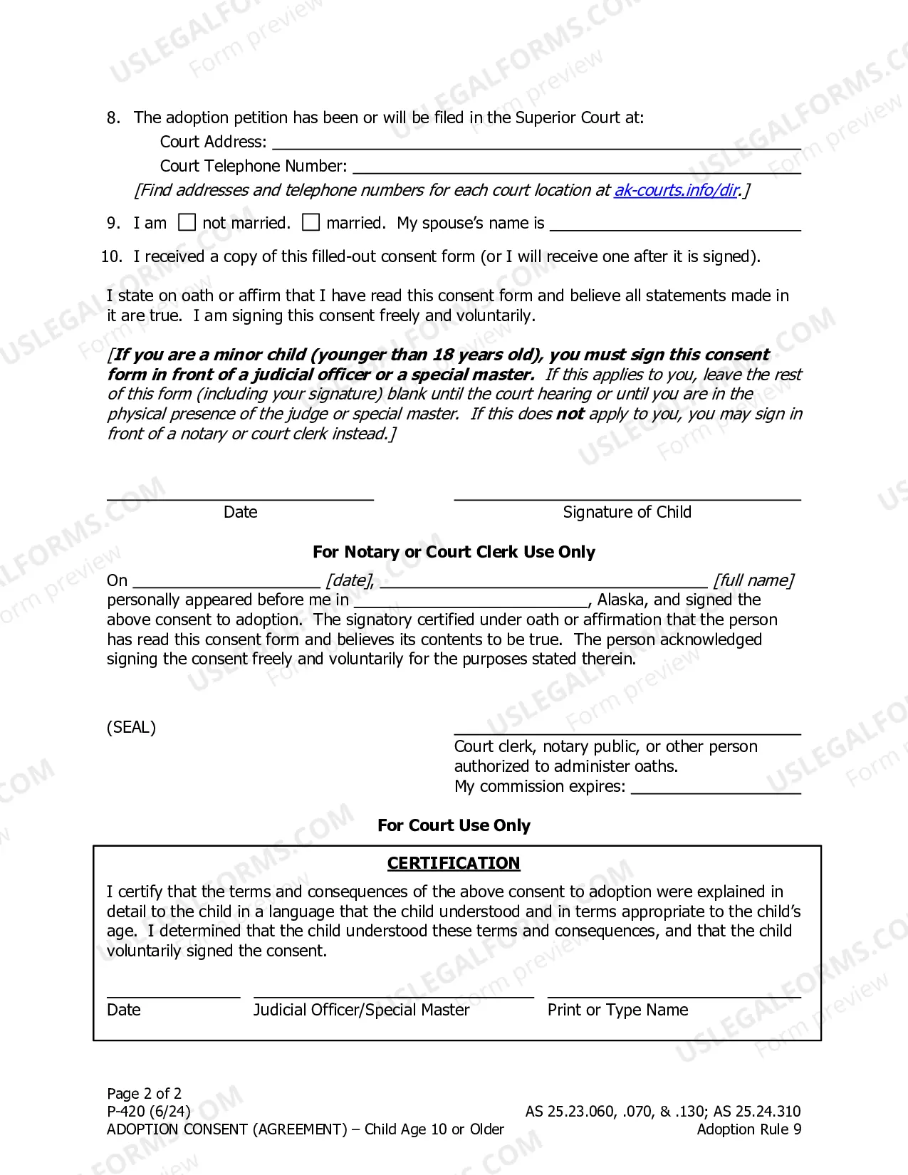 Preview Adoption Consent (Child 10 or Older)